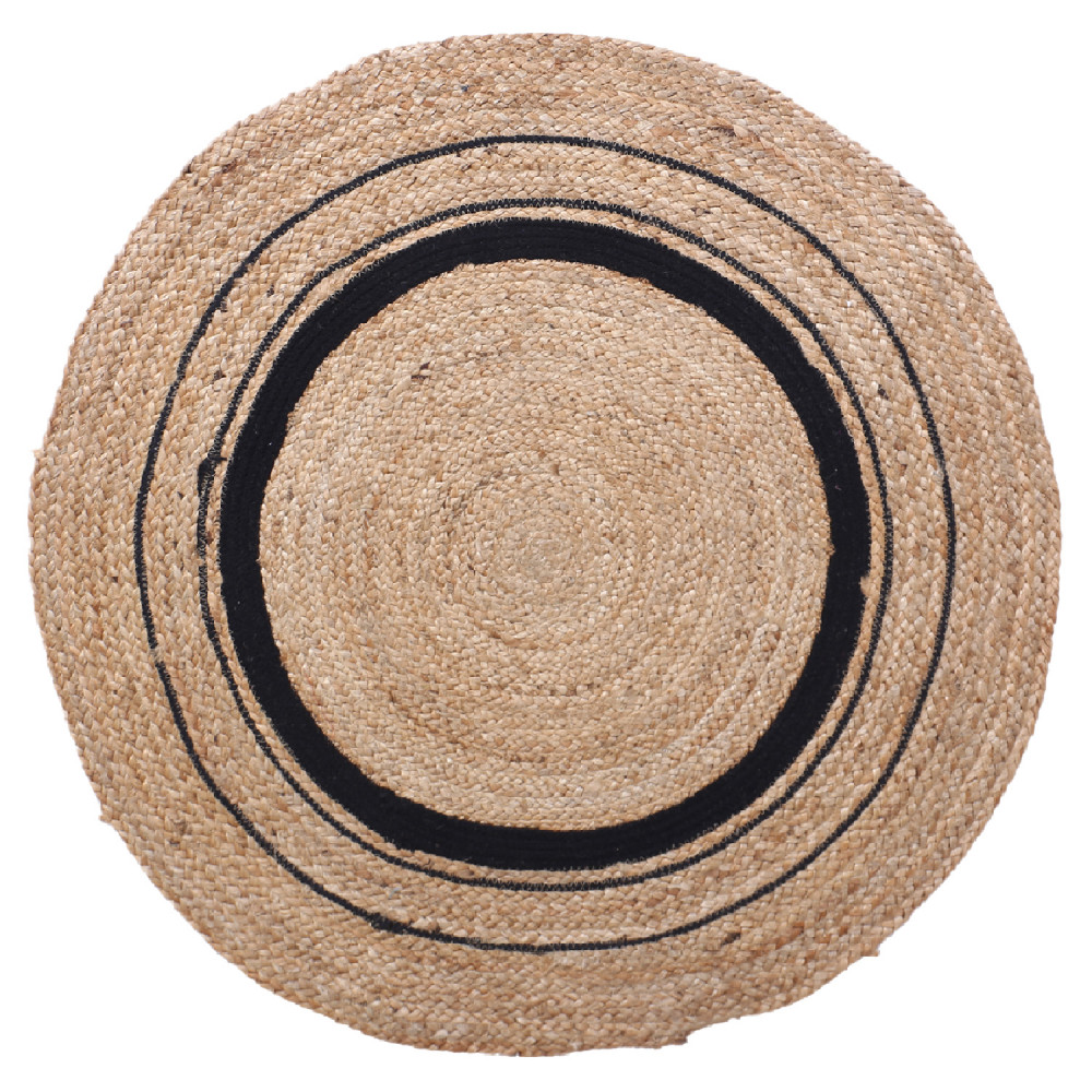Kuber Industries Handmade Carpet|Cotton Circular Shape Black Layer Door Mat|Anti-Skid Jute Floor Rug Mat For Meditation,Living Room,Dining Room &amp; Home Décor,71x71 cm,(Brown)