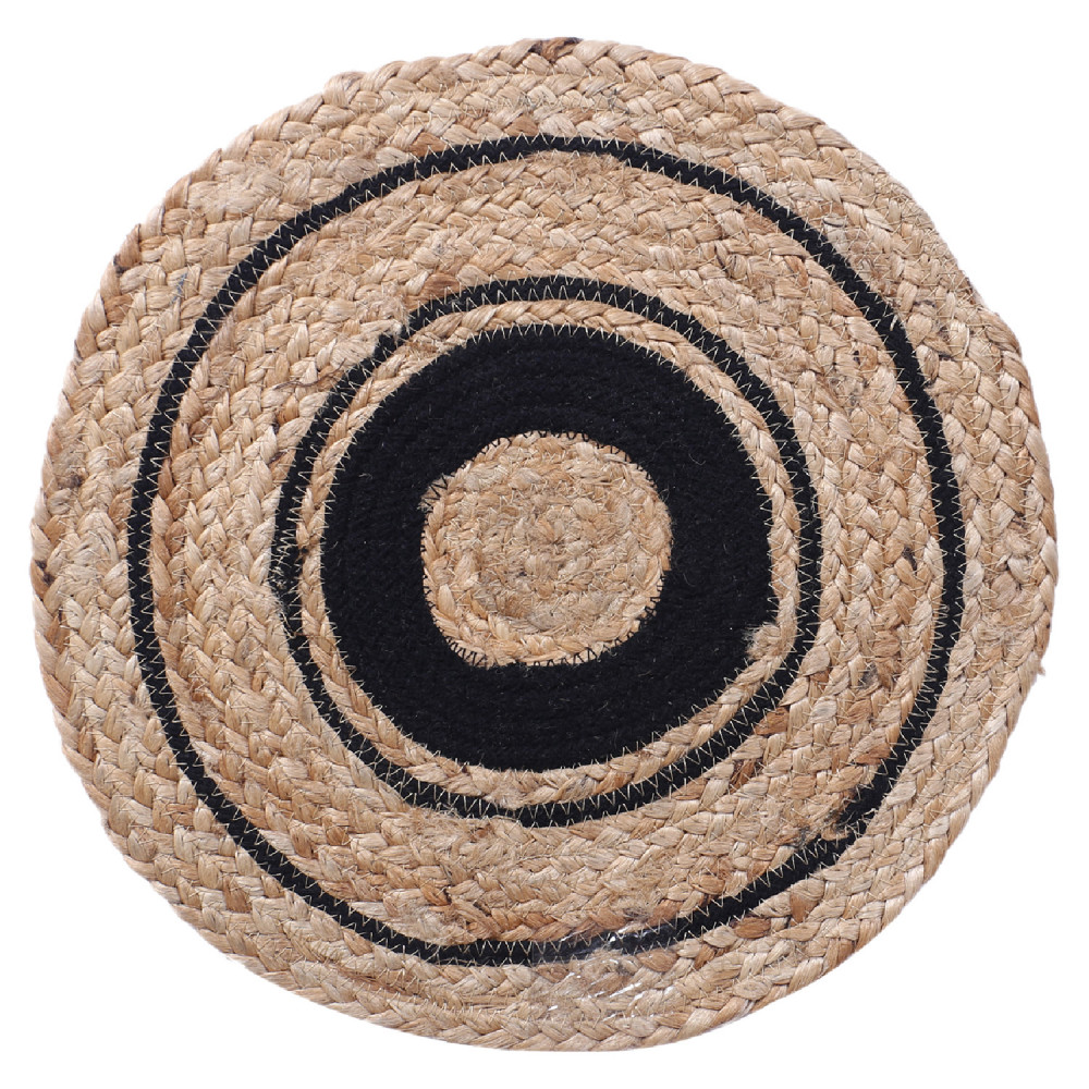 Kuber Industries Handmade Carpet|Cotton Circular Shape Black Layer Placemat|Jute Table Top Mat For Living Room,Dining Room &amp; Home Décor,35x35 cm,(Brown)