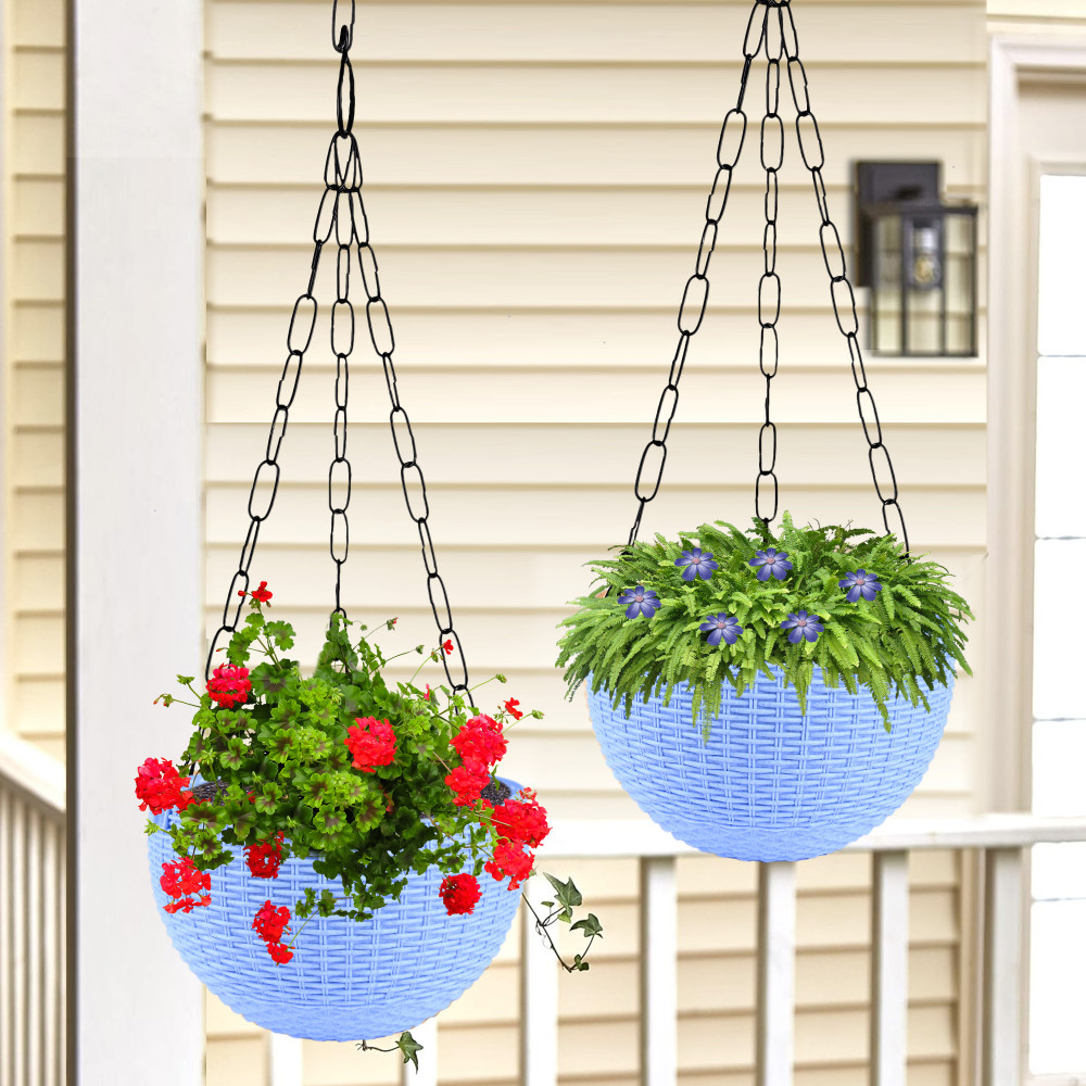 Kuber Industries Hanging Flower Pot  | Hanging Flower Pot for Living Room | Hanging Pot for Home-Lawns &amp; Gardening | Flower Planter for Balcony | Marble Euro | 7 Inch | Blue
