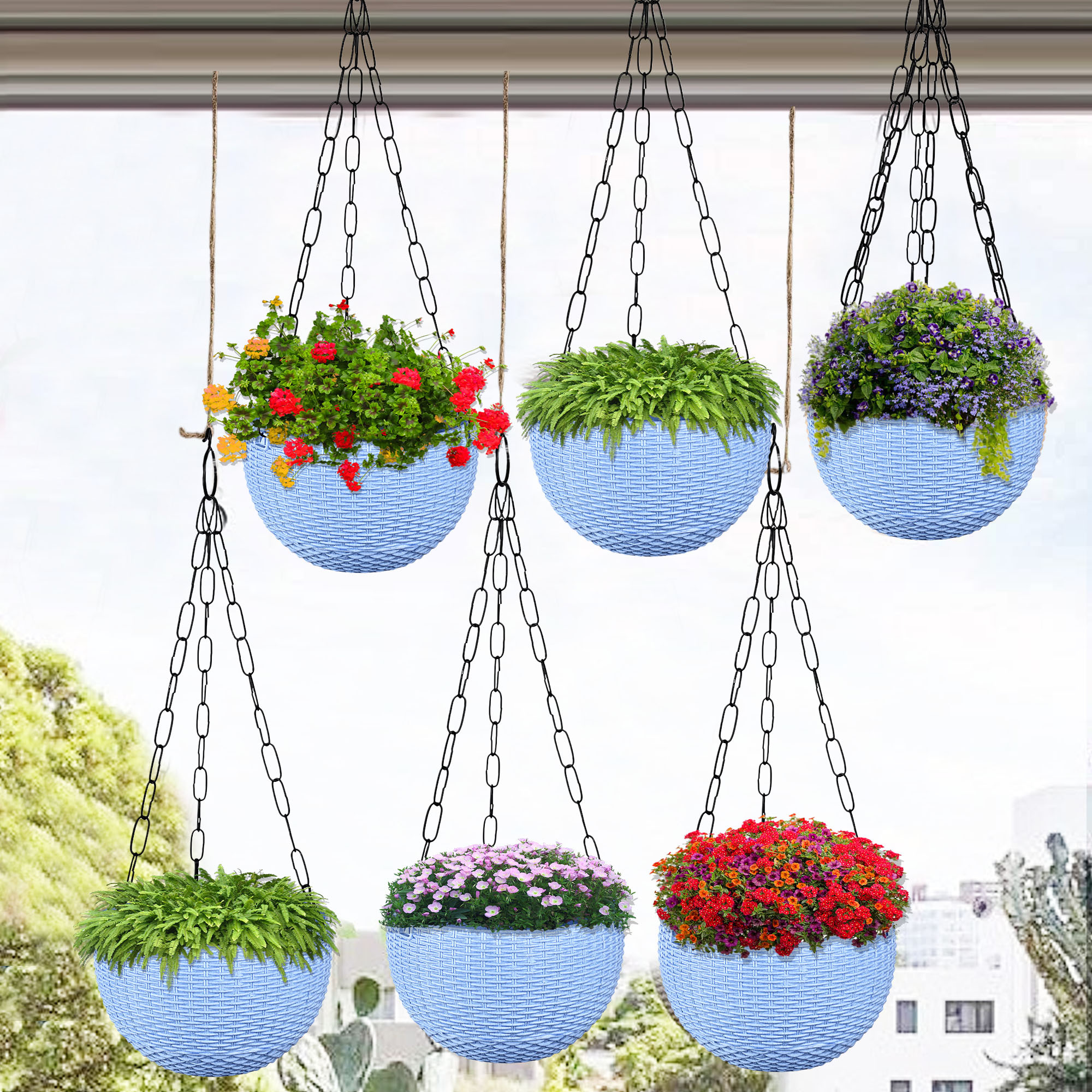 Kuber Industries Hanging Flower Pot  | Hanging Flower Pot for Living Room | Hanging Pot for Home-Lawns & Gardening | Flower Planter for Balcony | Marble Euro | 7 Inch | Blue