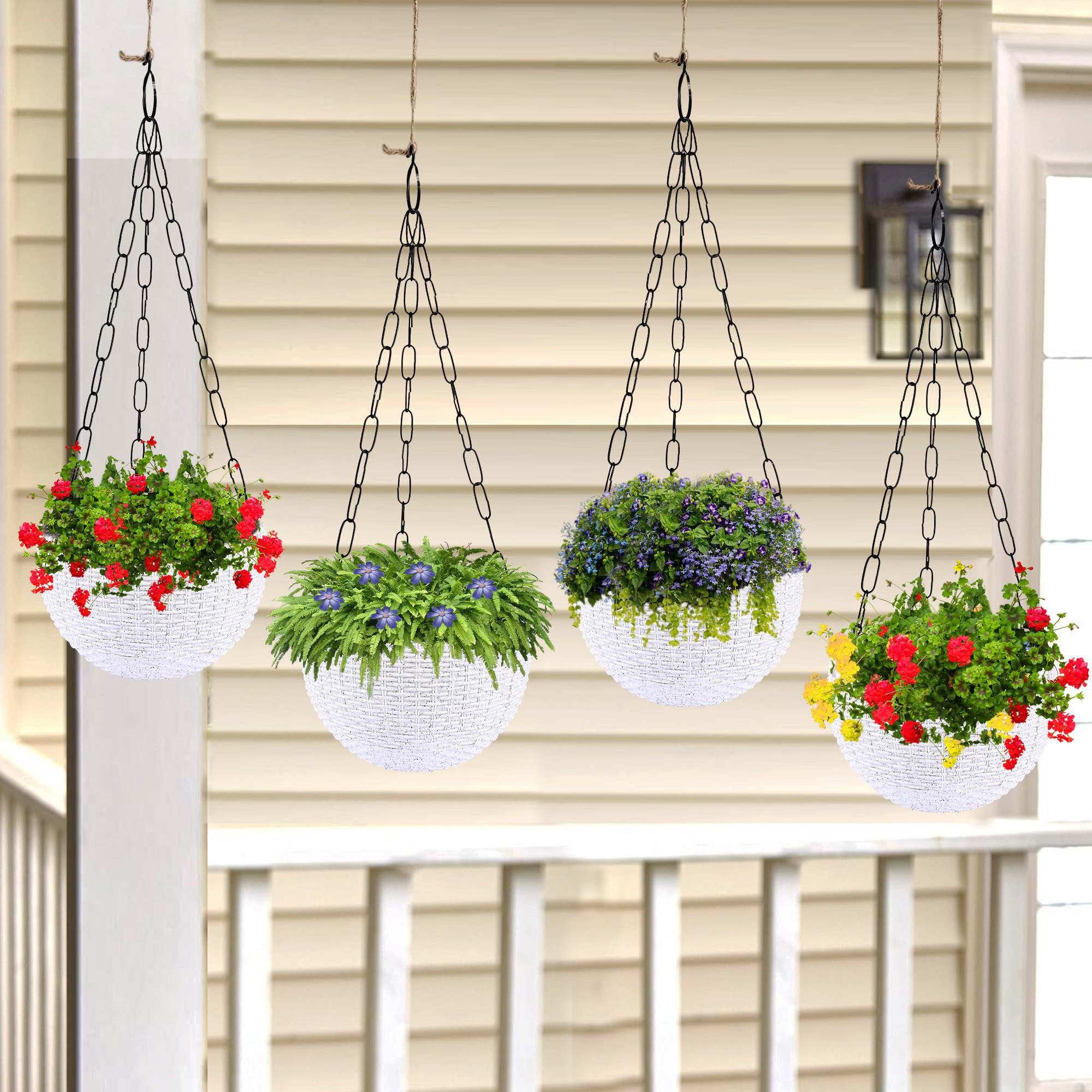 Kuber Industries Hanging Flower Pot  | Hanging Flower Pot for Living Room | Hanging Pot for Home-Lawns & Gardening | Flower Planter for Balcony | Marble Euro | 7 Inch | White