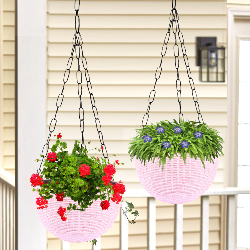 Kuber Industries Hanging Flower Pot  | Hanging Flower Pot for Living Room | Hanging Pot for Home-Lawns &amp; Gardening | Flower Planter for Balcony | Marble Euro | 7 Inch | Pink