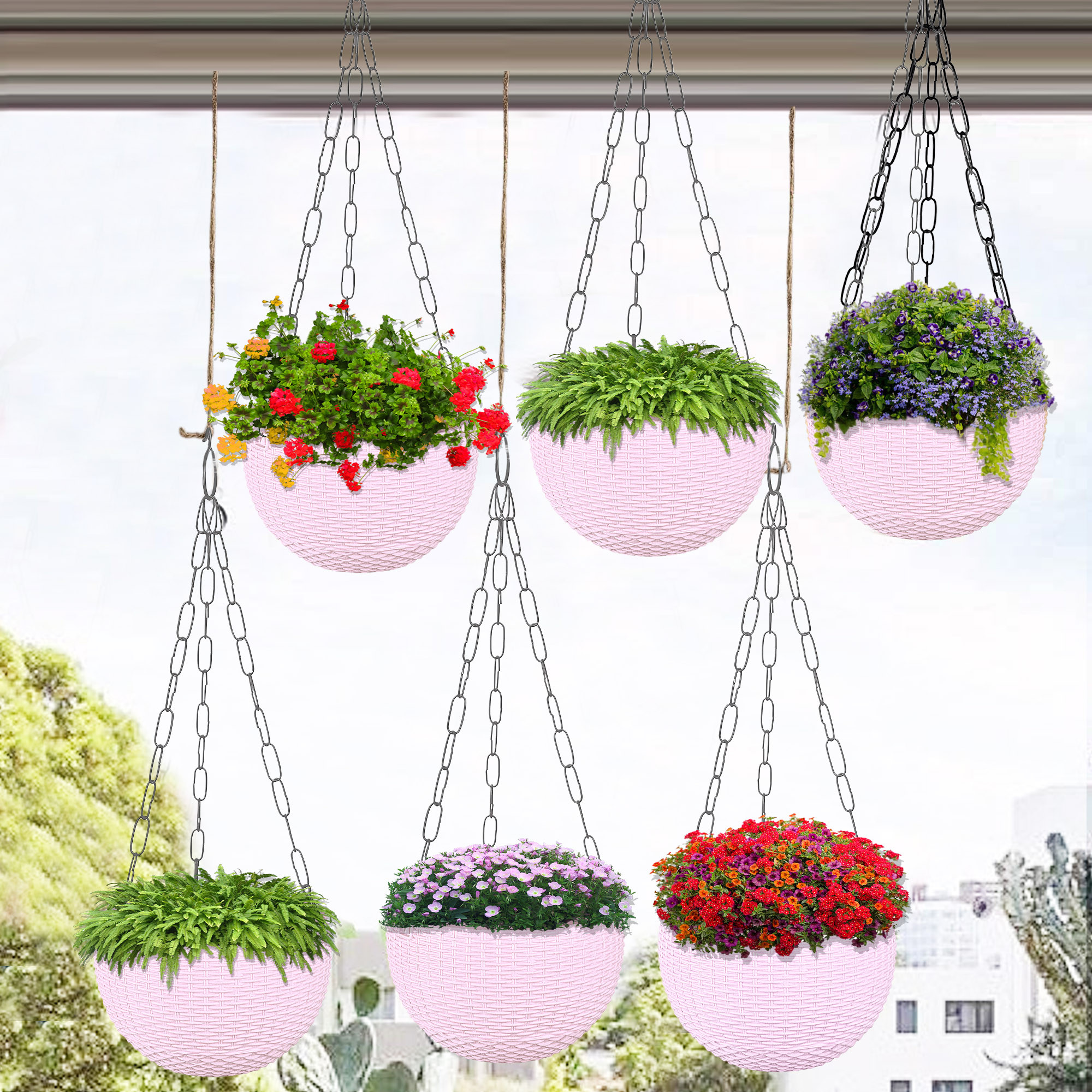 Kuber Industries Hanging Flower Pot  | Hanging Flower Pot for Living Room | Hanging Pot for Home-Lawns & Gardening | Flower Planter for Balcony | Marble Euro | 7 Inch | Pink