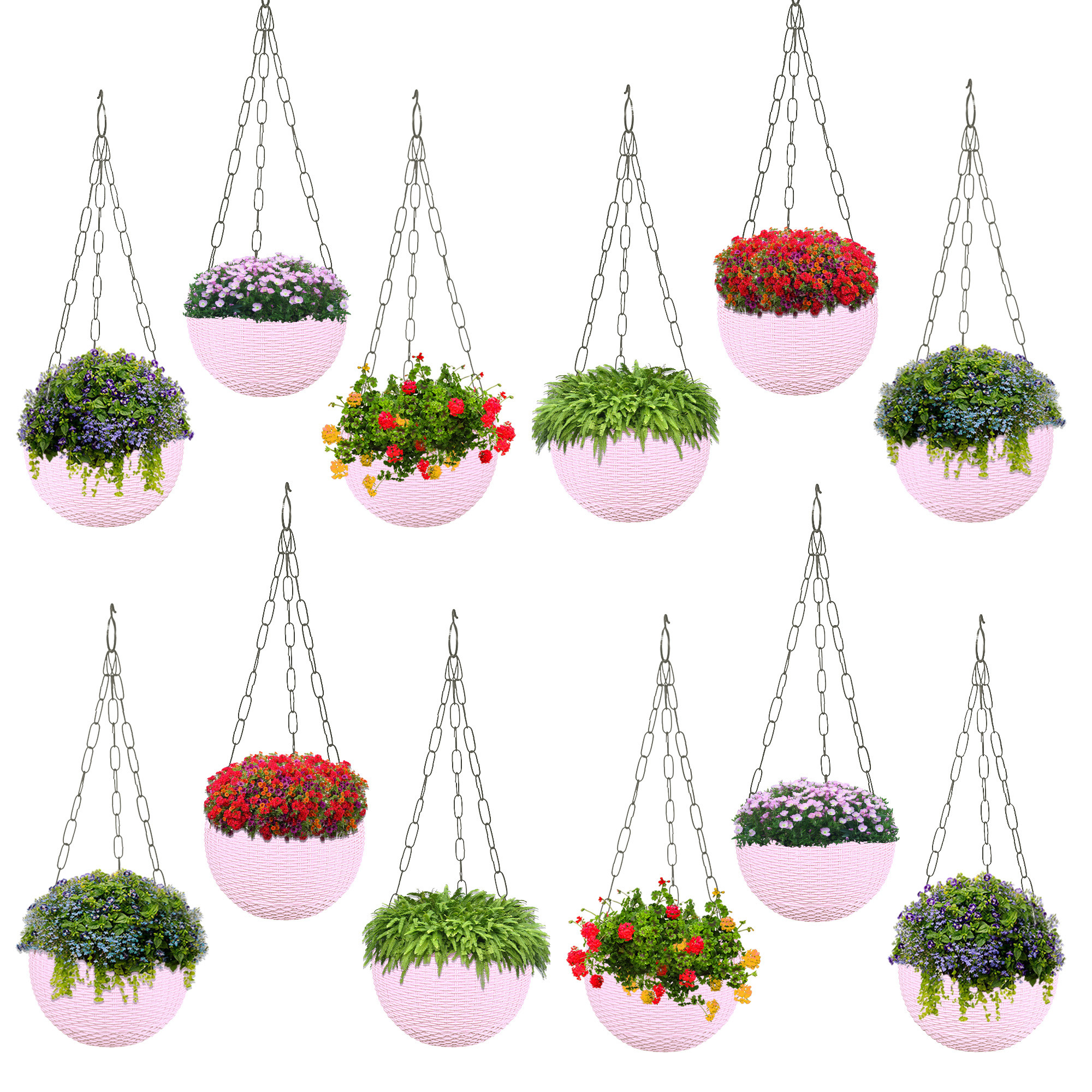 Kuber Industries Hanging Flower Pot  | Hanging Flower Pot for Living Room | Hanging Pot for Home-Lawns & Gardening | Flower Planter for Balcony | Marble Euro | 7 Inch | Pink