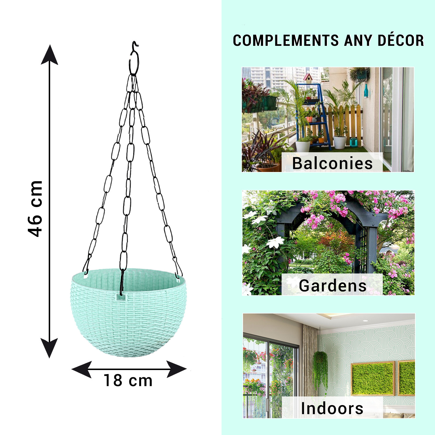 Kuber Industries Hanging Flower Pot  | Hanging Flower Pot for Living Room | Hanging Pot for Home-Lawns & Gardening | Flower Planter for Balcony | Marble Euro | 7 Inch | Mint Green