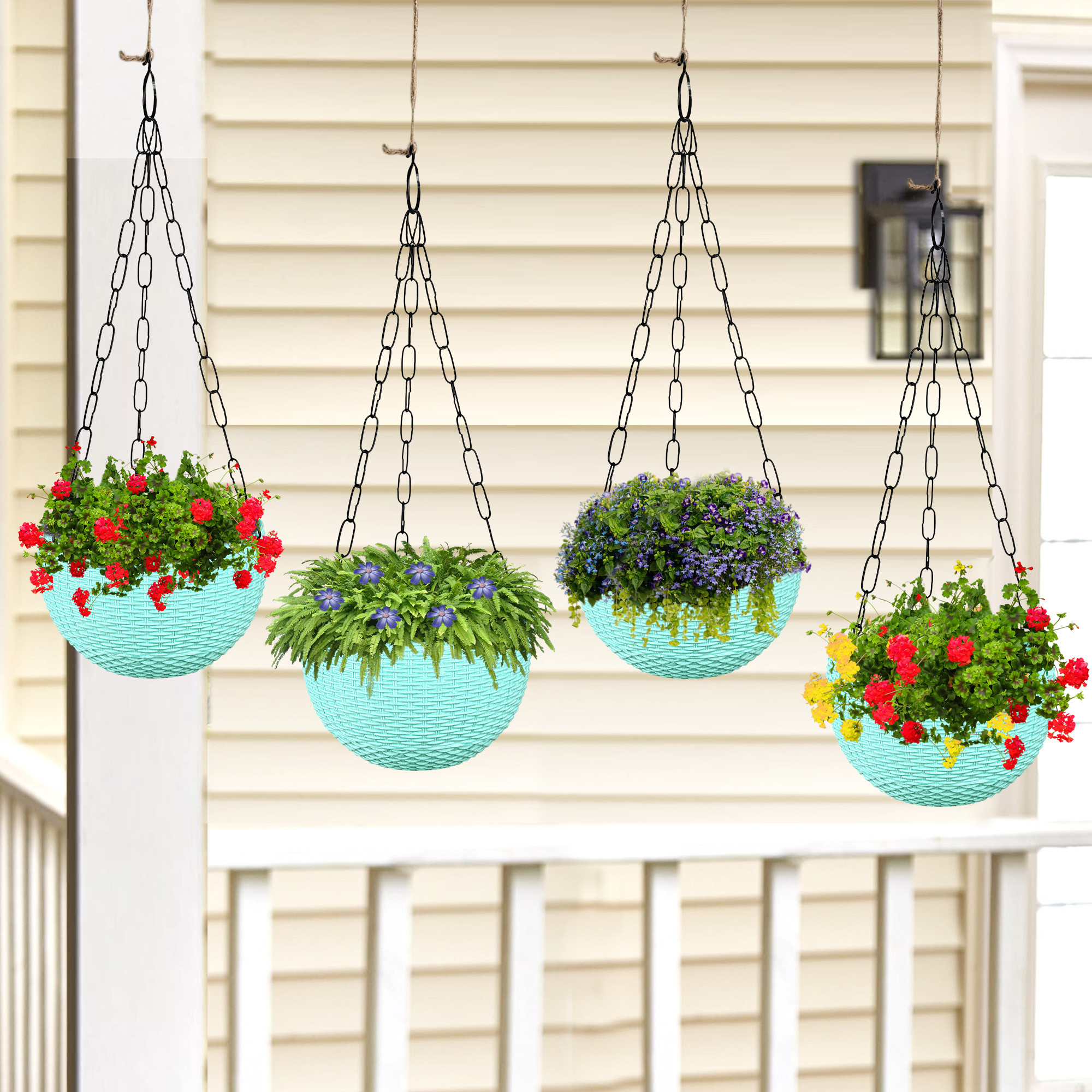 Kuber Industries Hanging Flower Pot  | Hanging Flower Pot for Living Room | Hanging Pot for Home-Lawns & Gardening | Flower Planter for Balcony | Marble Euro | 7 Inch | Mint Green