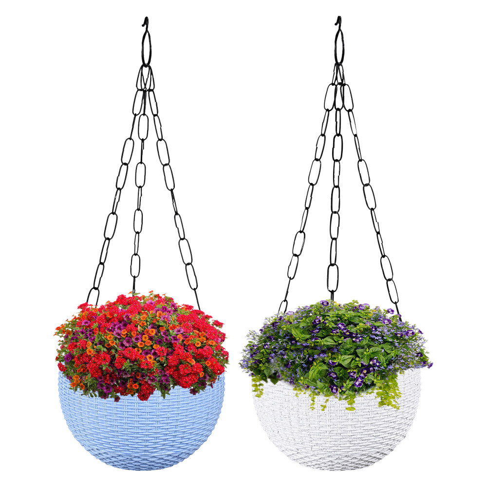 Kuber Industries Hanging Flower Pot  | Hanging Flower Pot for Living Room | Hanging Pot for Home-Lawns &amp; Gardening | Flower Planter for Balcony | Marble Euro | 7 Inch | Blue &amp; White