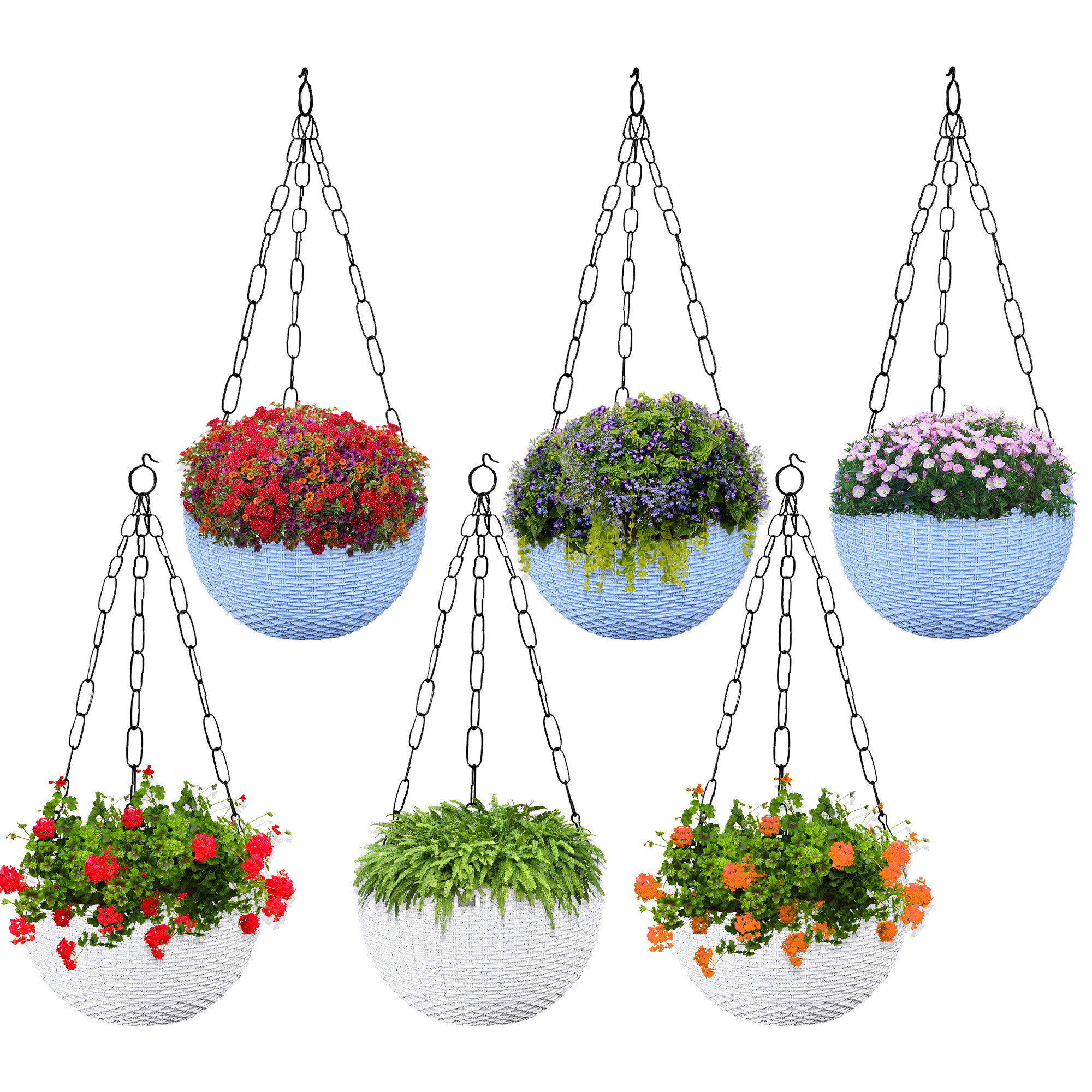 Kuber Industries Hanging Flower Pot  | Hanging Flower Pot for Living Room | Hanging Pot for Home-Lawns & Gardening | Flower Planter for Balcony | Marble Euro | 7 Inch | Blue & White