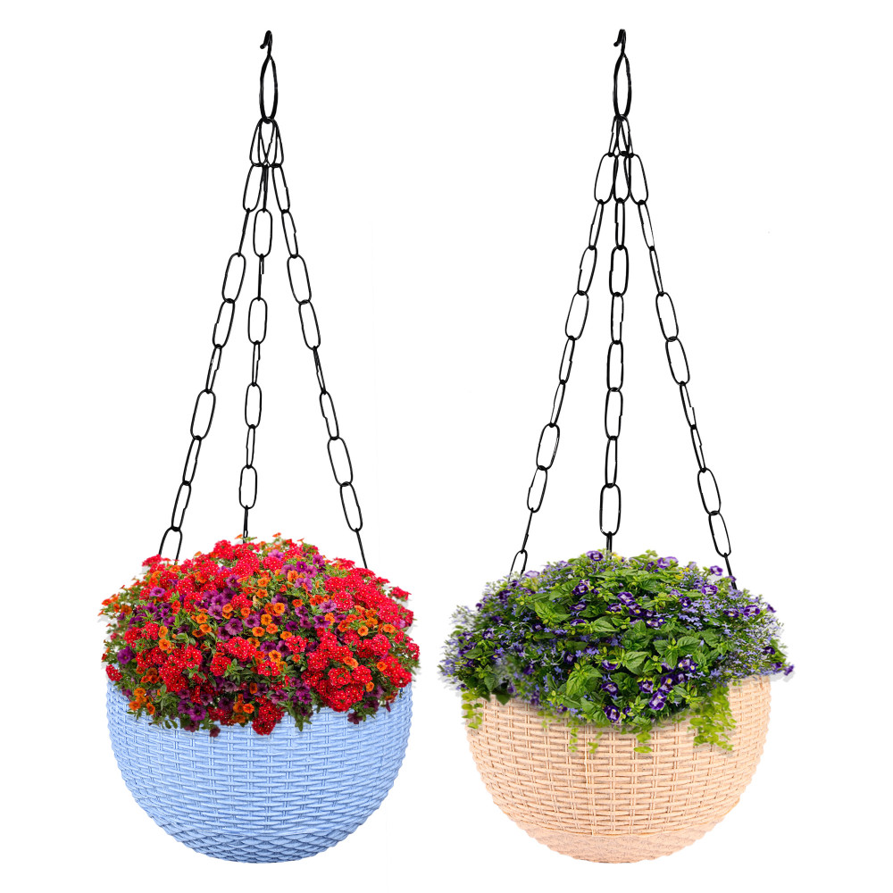 Kuber Industries Hanging Flower Pot  | Hanging Flower Pot for Living Room | Hanging Pot for Home-Lawns &amp; Gardening | Flower Planter for Balcony | Marble Euro | 7 Inch | Blue &amp; Beige