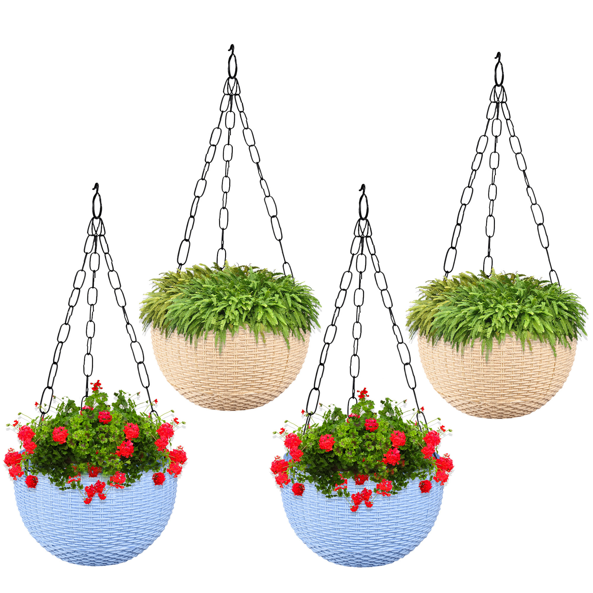Kuber Industries Hanging Flower Pot  | Hanging Flower Pot for Living Room | Hanging Pot for Home-Lawns & Gardening | Flower Planter for Balcony | Marble Euro | 7 Inch | Blue & Beige
