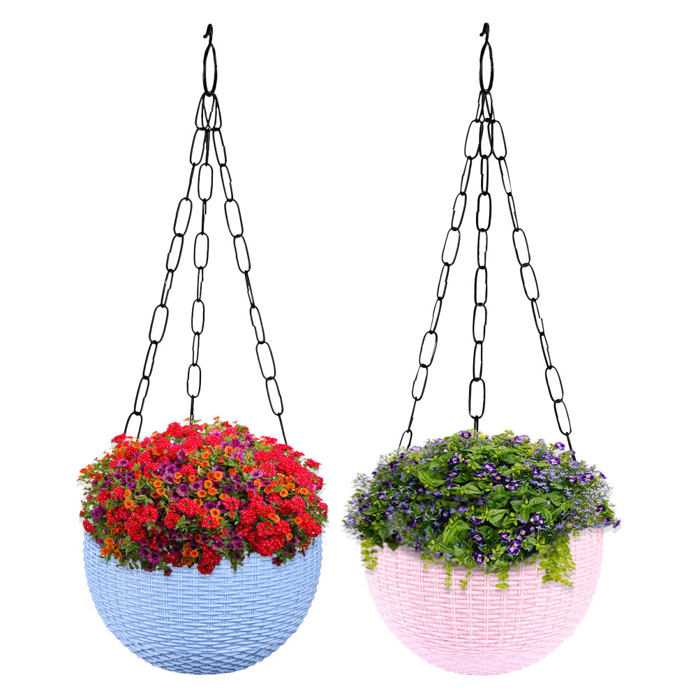 Kuber Industries Hanging Flower Pot  | Hanging Flower Pot for Living Room | Hanging Pot for Home-Lawns &amp; Gardening | Flower Planter for Balcony | Marble Euro | 7 Inch | Blue &amp; Pink