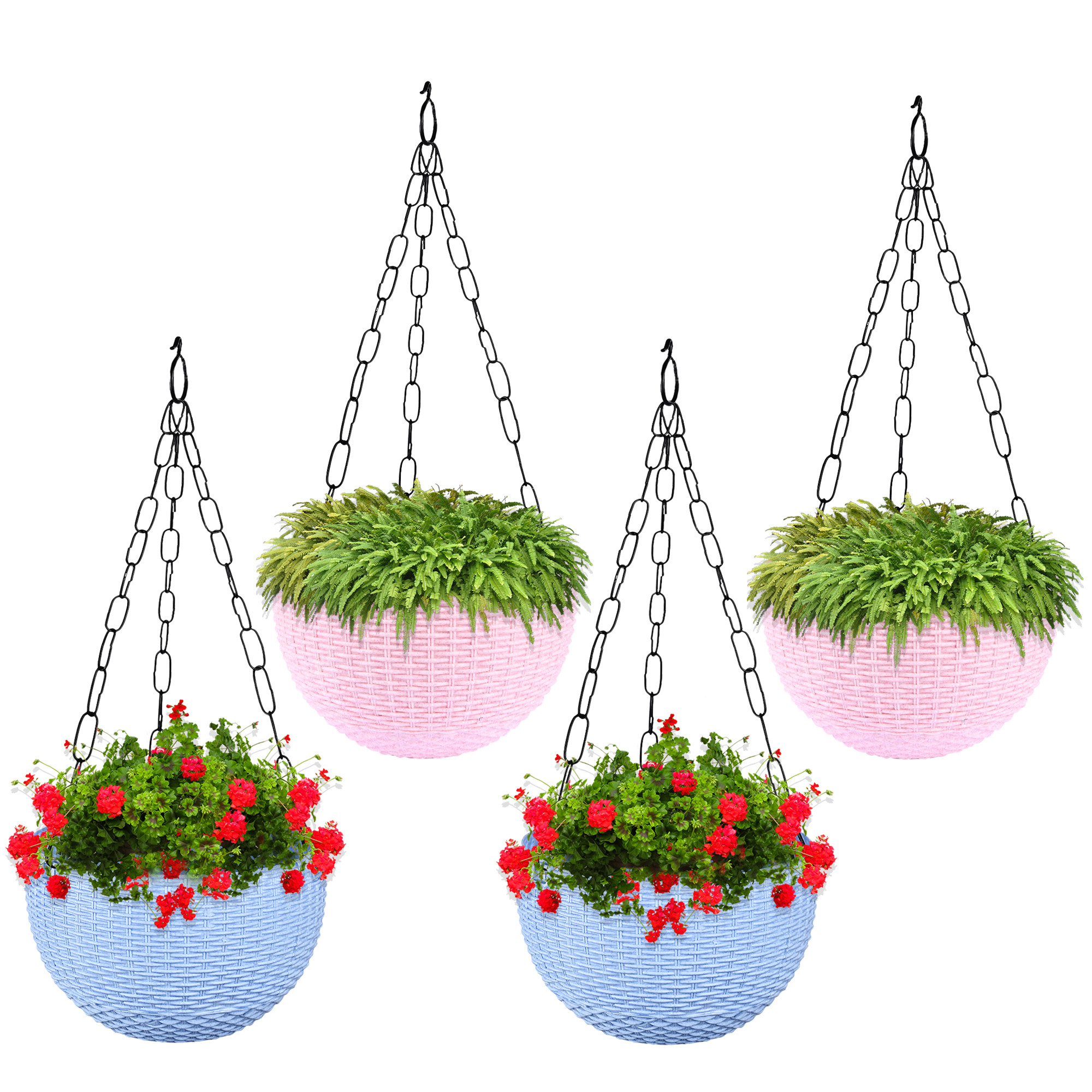 Kuber Industries Hanging Flower Pot  | Hanging Flower Pot for Living Room | Hanging Pot for Home-Lawns & Gardening | Flower Planter for Balcony | Marble Euro | 7 Inch | Blue & Pink