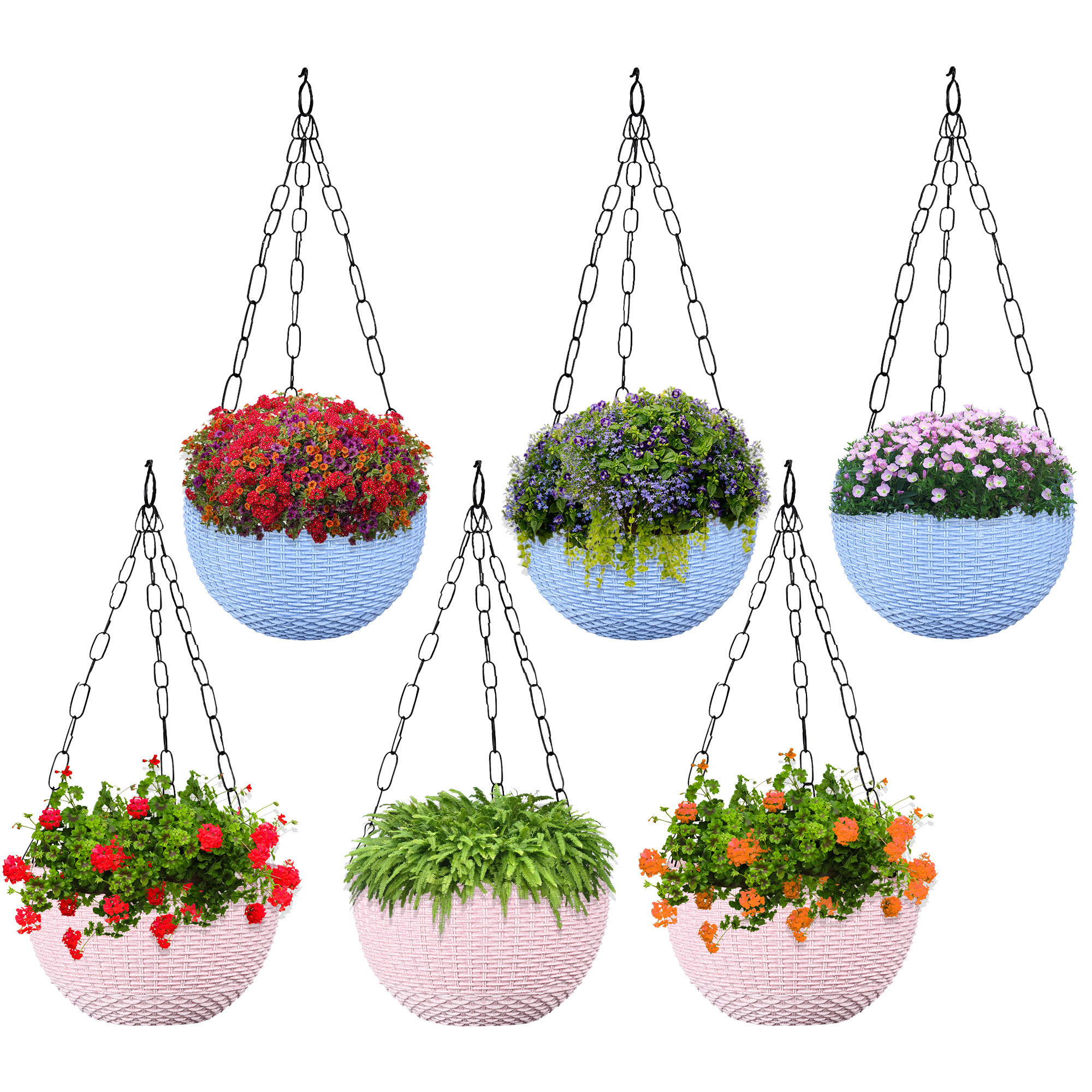 Kuber Industries Hanging Flower Pot  | Hanging Flower Pot for Living Room | Hanging Pot for Home-Lawns & Gardening | Flower Planter for Balcony | Marble Euro | 7 Inch | Blue & Pink