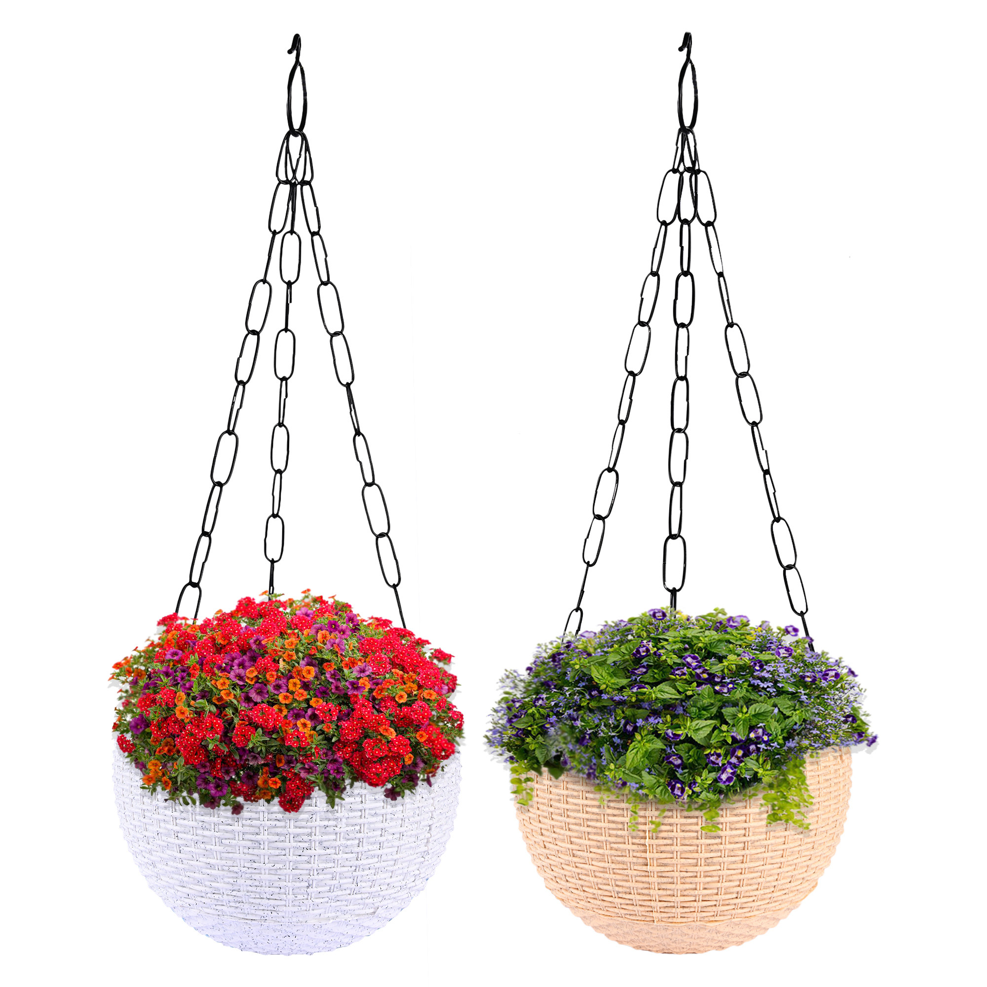 Kuber Industries Hanging Flower Pot  | Hanging Flower Pot for Living Room | Hanging Pot for Home-Lawns & Gardening | Flower Planter for Balcony | Marble Euro | 7 Inch | White & Beige