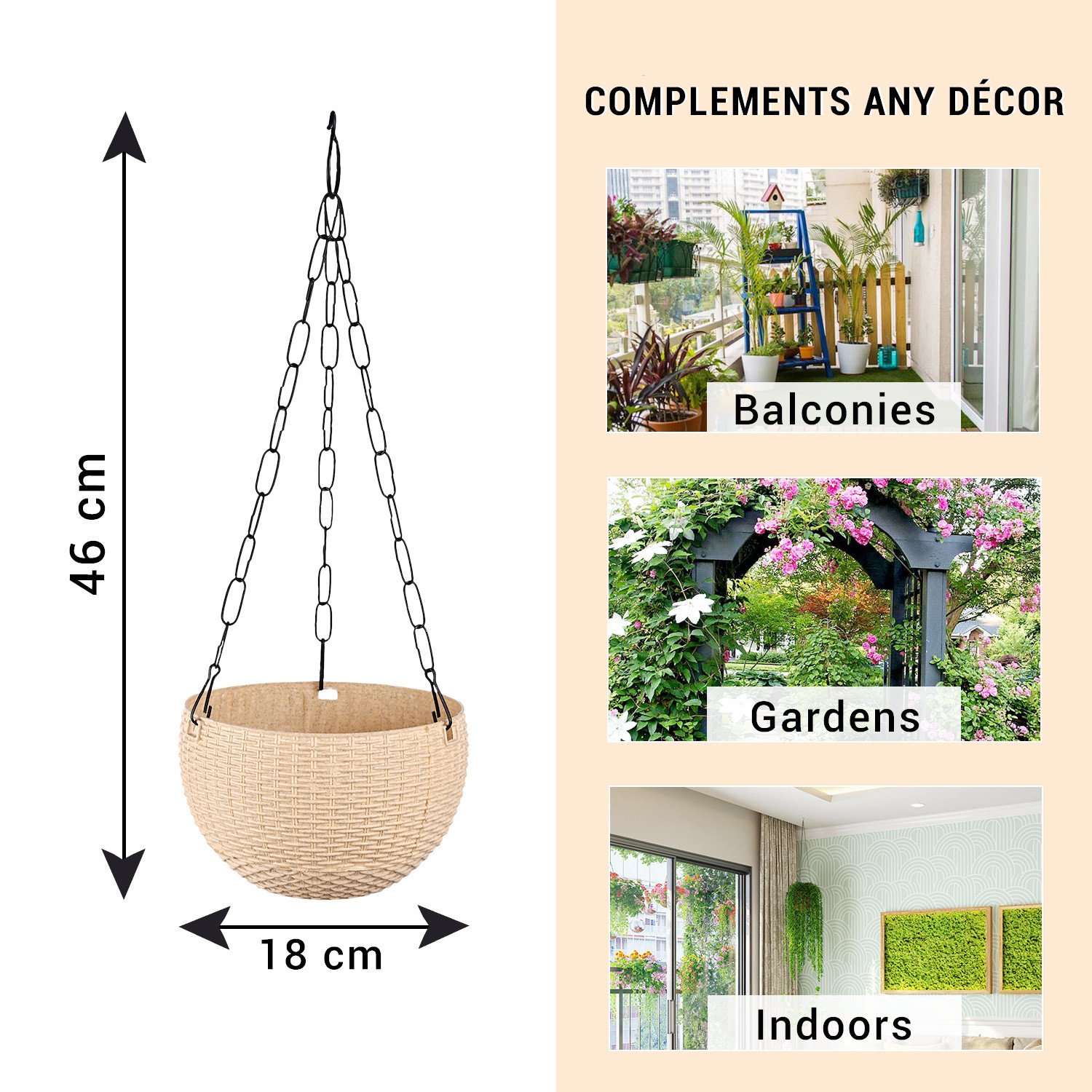 Kuber Industries Hanging Flower Pot  | Hanging Flower Pot for Living Room | Hanging Pot for Home-Lawns & Gardening | Flower Planter for Balcony | Marble Euro | 7 Inch | White & Beige