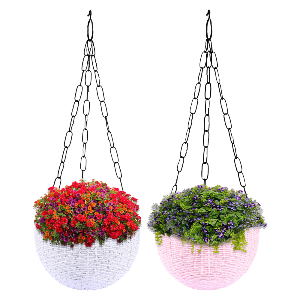 Kuber Industries Hanging Flower Pot  | Hanging Flower Pot for Living Room | Hanging Pot for Home-Lawns &amp; Gardening | Flower Planter for Balcony | Marble Euro | 7 Inch | White &amp; Pink