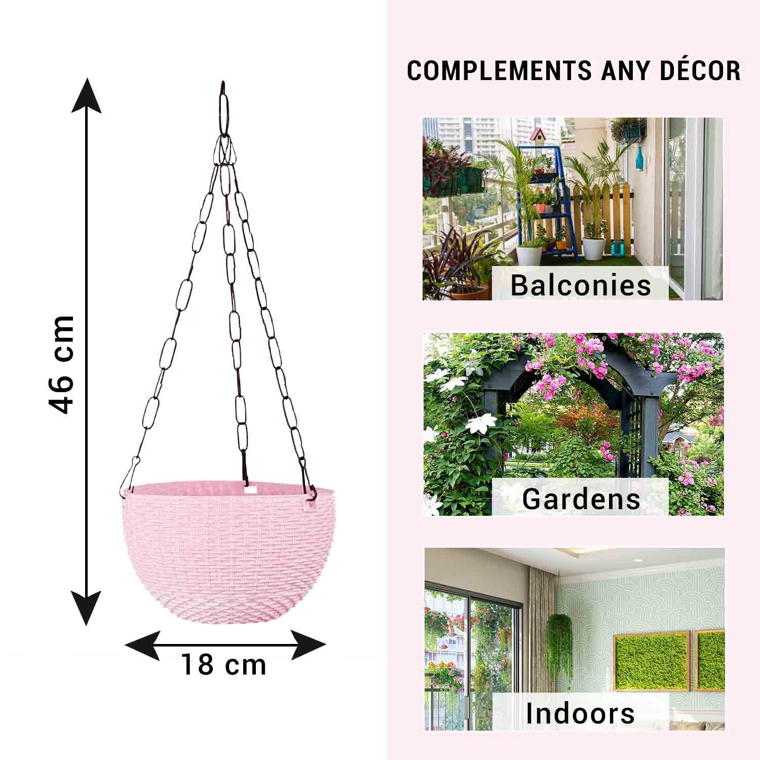 Kuber Industries Hanging Flower Pot  | Hanging Flower Pot for Living Room | Hanging Pot for Home-Lawns & Gardening | Flower Planter for Balcony | Marble Euro | 7 Inch | White & Pink