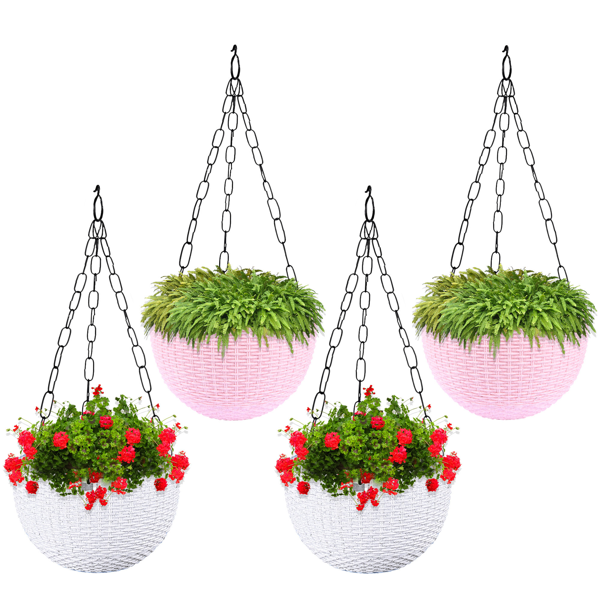 Kuber Industries Hanging Flower Pot  | Hanging Flower Pot for Living Room | Hanging Pot for Home-Lawns & Gardening | Flower Planter for Balcony | Marble Euro | 7 Inch | White & Pink