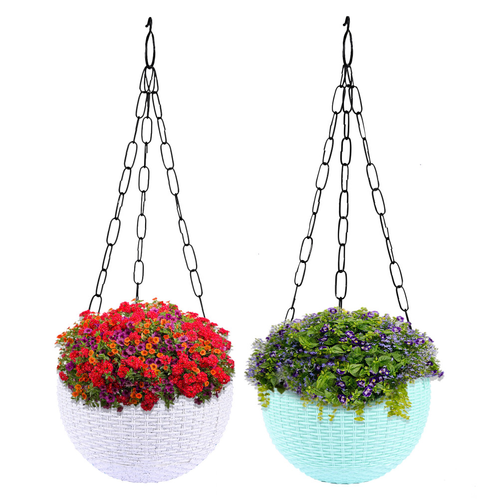 Kuber Industries Hanging Flower Pot  | Hanging Flower Pot for Living Room | Hanging Pot for Home-Lawns &amp; Garden | Flower Planter for Balcony | Marble Euro | 7 Inch | White &amp; Mint Green