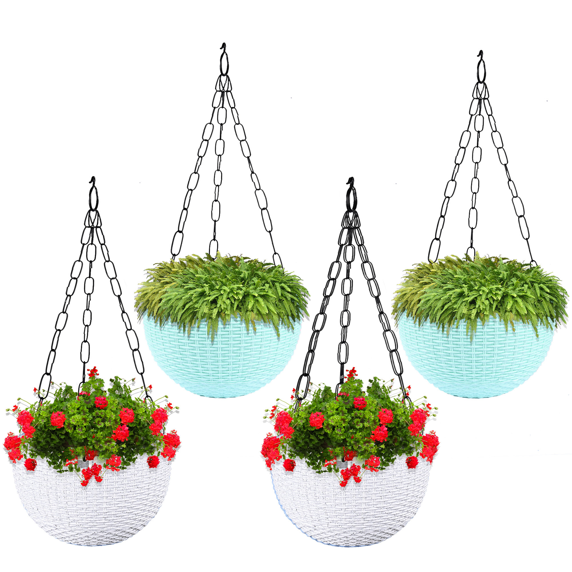 Kuber Industries Hanging Flower Pot  | Hanging Flower Pot for Living Room | Hanging Pot for Home-Lawns & Garden | Flower Planter for Balcony | Marble Euro | 7 Inch | White & Mint Green
