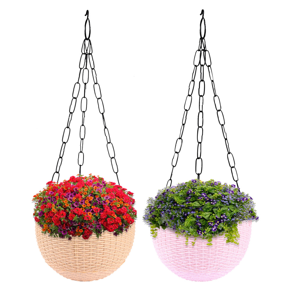 Kuber Industries Hanging Flower Pot  | Hanging Flower Pot for Living Room | Hanging Pot for Home-Lawns &amp; Gardening | Flower Planter for Balcony | Marble Euro | 7 Inch | Beige &amp; Pink