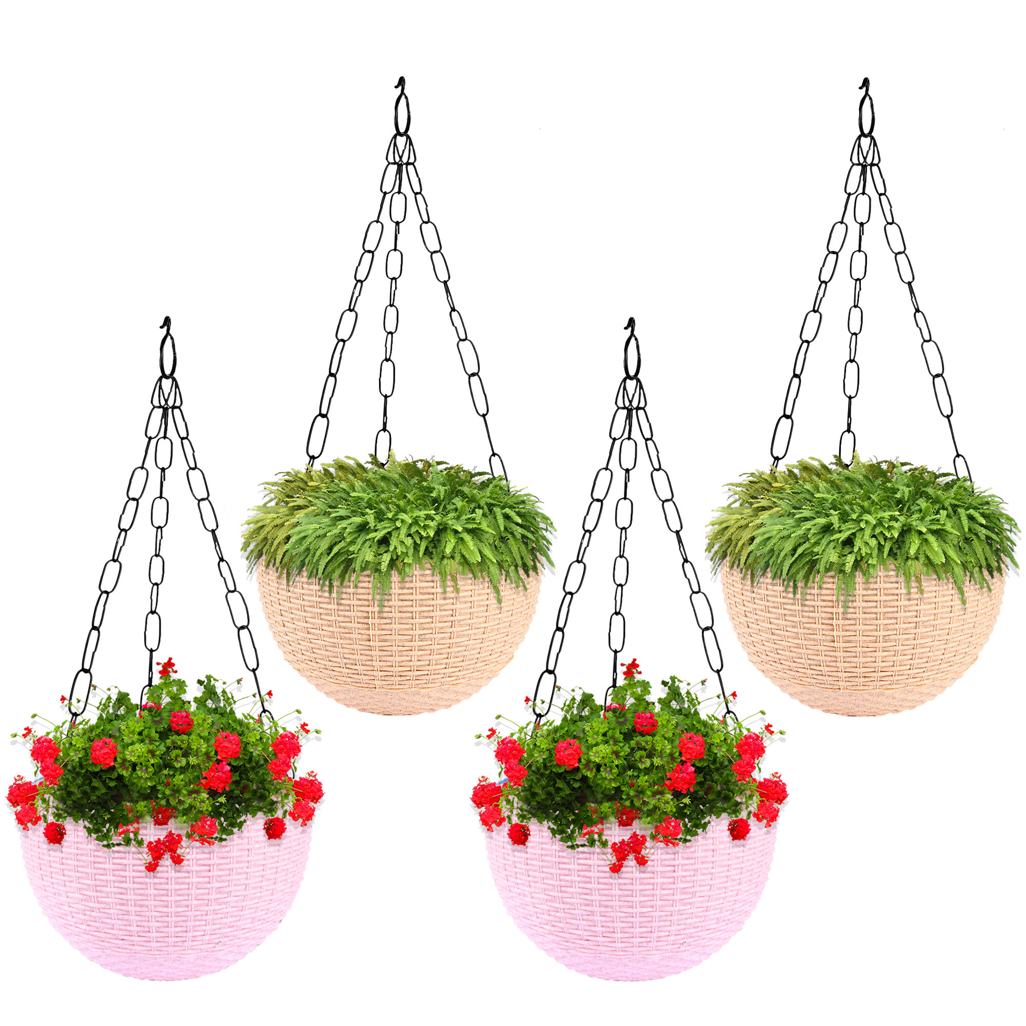 Kuber Industries Hanging Flower Pot  | Hanging Flower Pot for Living Room | Hanging Pot for Home-Lawns & Gardening | Flower Planter for Balcony | Marble Euro | 7 Inch | Beige & Pink