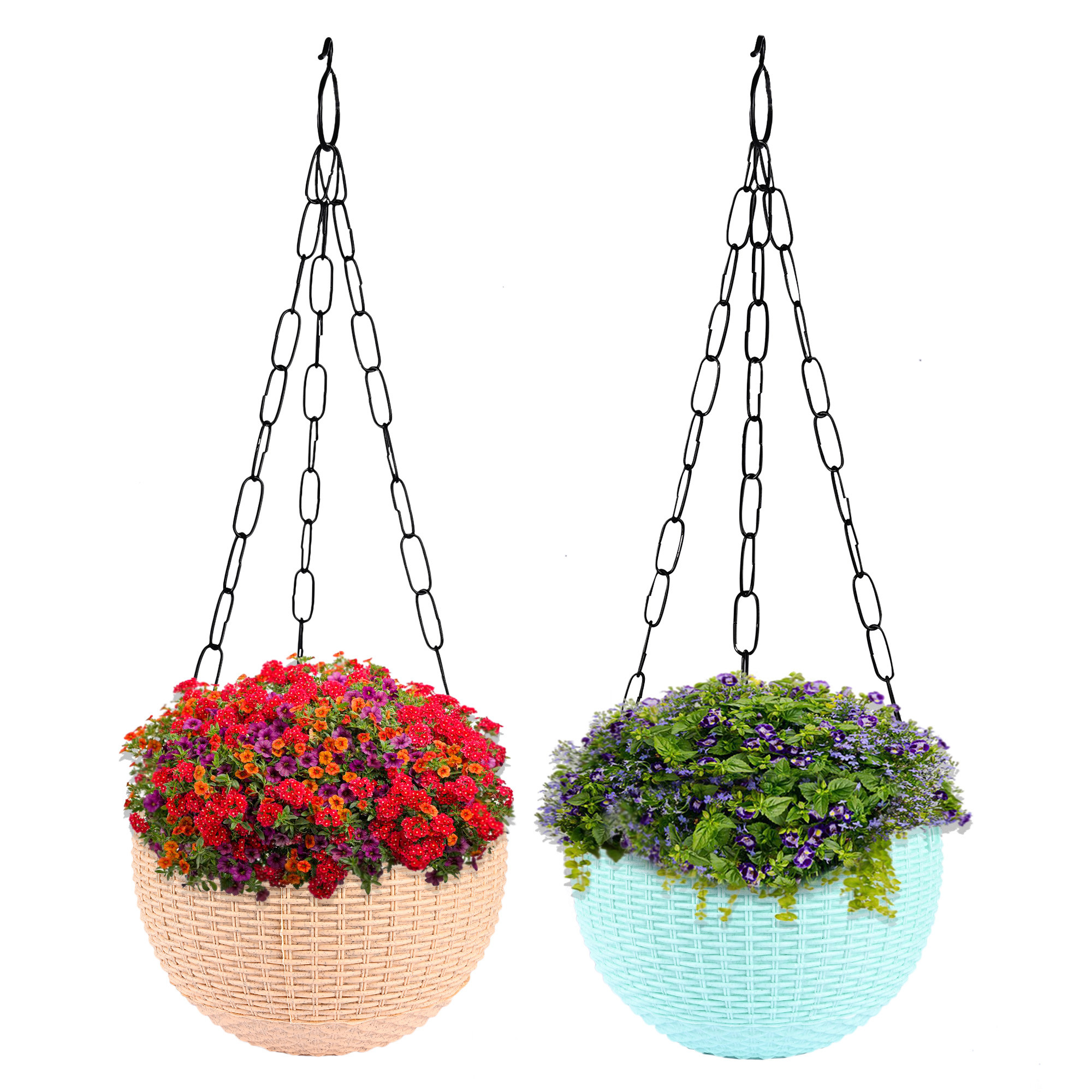Kuber Industries Hanging Flower Pot  | Hanging Flower Pot for Living Room | Hanging Pot for Home-Lawns & Garden | Flower Planter for Balcony | Marble Euro | 7 Inch | Beige & Mint Green