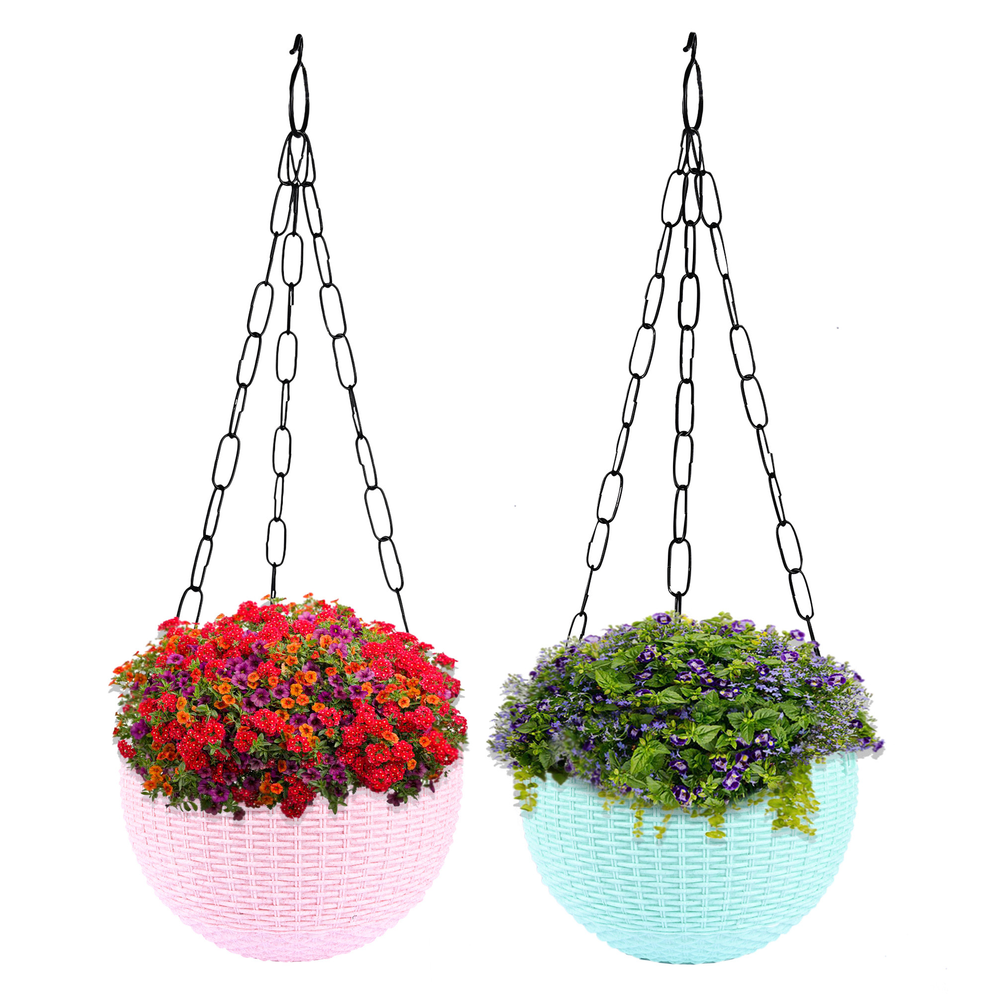 Kuber Industries Hanging Flower Pot  | Hanging Flower Pot for Living Room | Hanging Pot for Home-Lawns & Garden | Flower Planter for Balcony | Marble Euro | 7 Inch | Pink & Mint Green