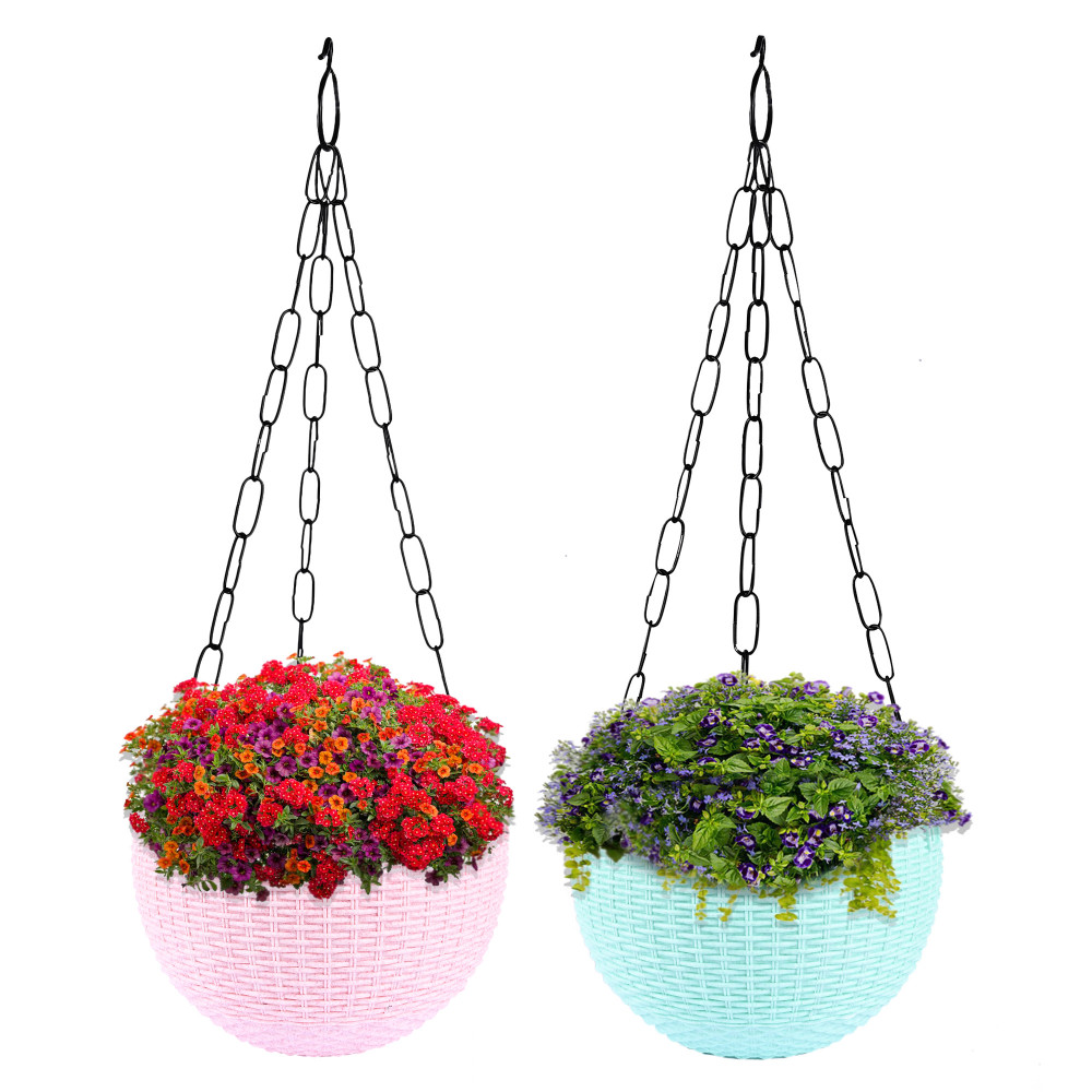 Kuber Industries Hanging Flower Pot  | Hanging Flower Pot for Living Room | Hanging Pot for Home-Lawns &amp; Garden | Flower Planter for Balcony | Marble Euro | 7 Inch | Pink &amp; Mint Green