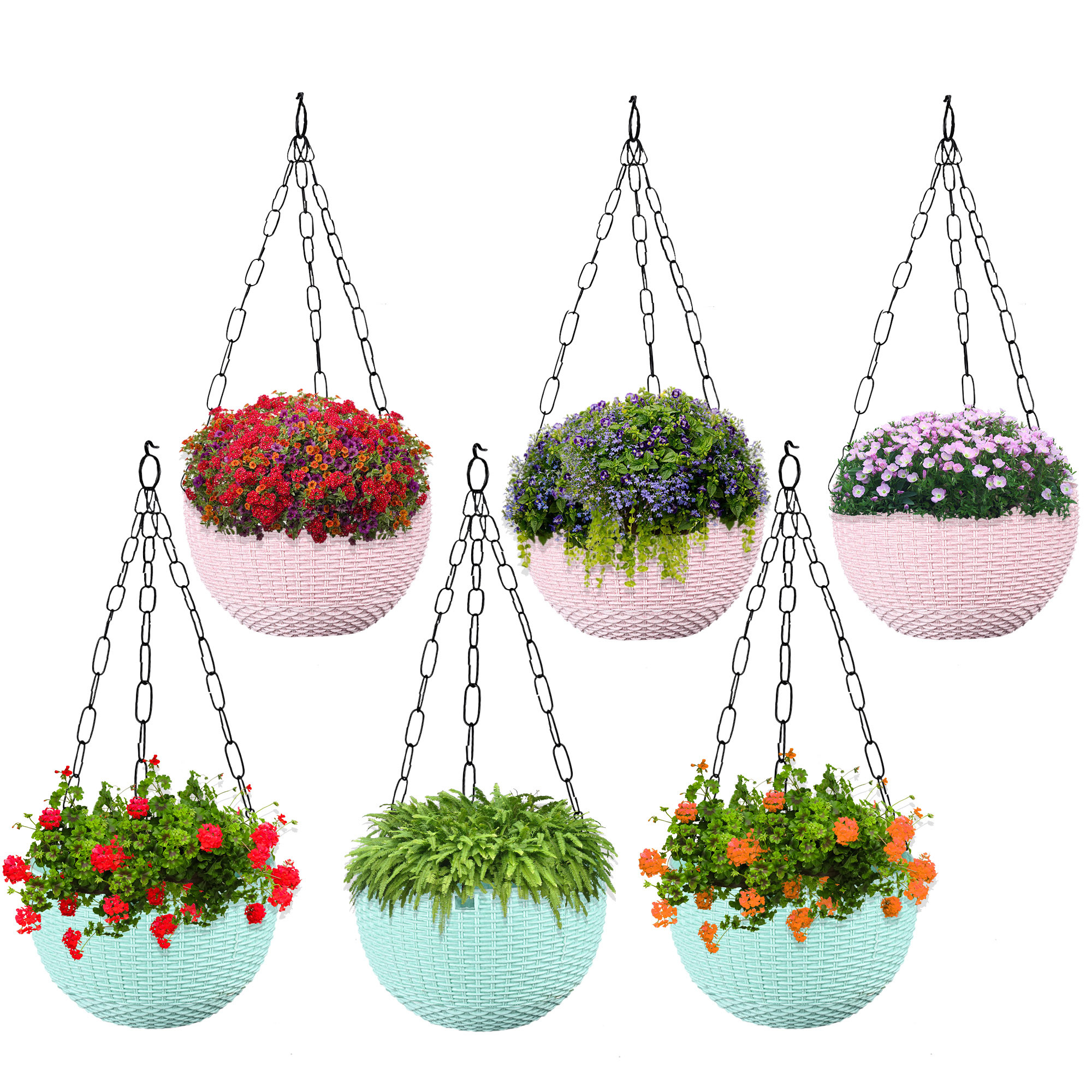 Kuber Industries Hanging Flower Pot  | Hanging Flower Pot for Living Room | Hanging Pot for Home-Lawns & Garden | Flower Planter for Balcony | Marble Euro | 7 Inch | Pink & Mint Green