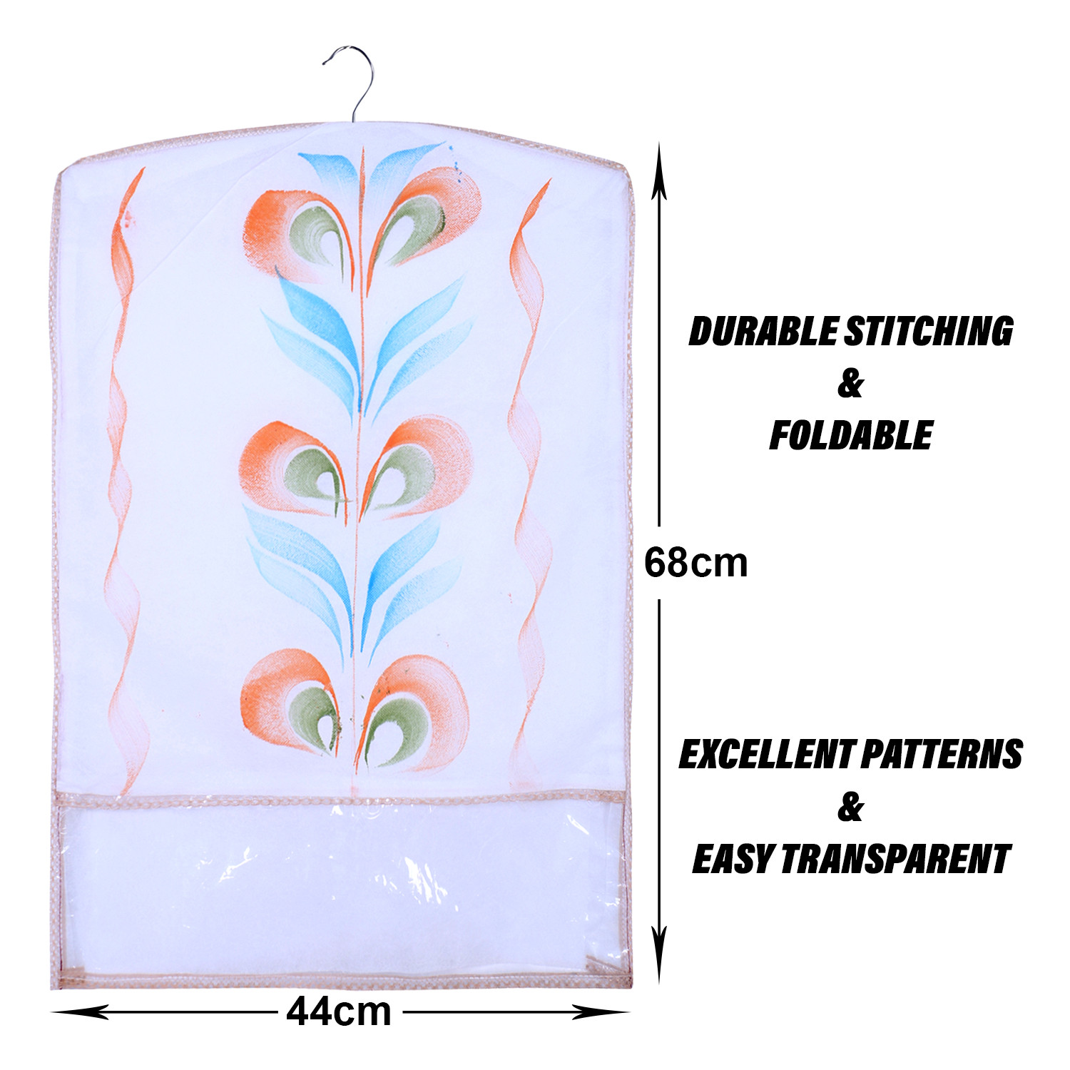 Kuber Industries Hanging Saree Cover | Brush Painting Pattern Saree Cover | Non-Woven Saree Covers for Home | Saree Cover with Small Transparent view |  Peach