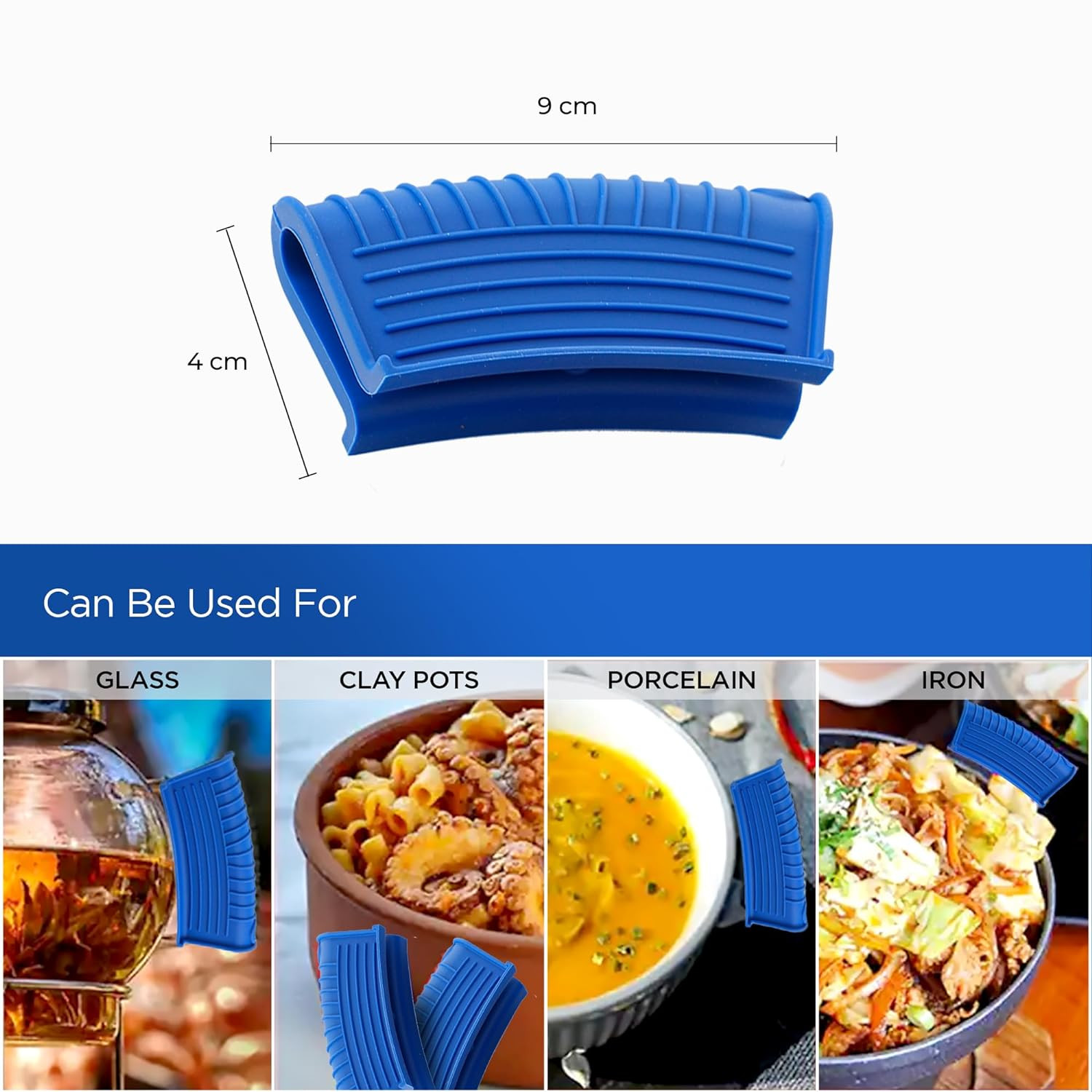 Kuber Industries Hot Handle Holder | Silicone Hot Handle Holder | Heat Resistant Handle | Non Slip Pot Holders | Iron Handle Covers | Kitchen Hot Pot Holder | Set of 2 | Blue