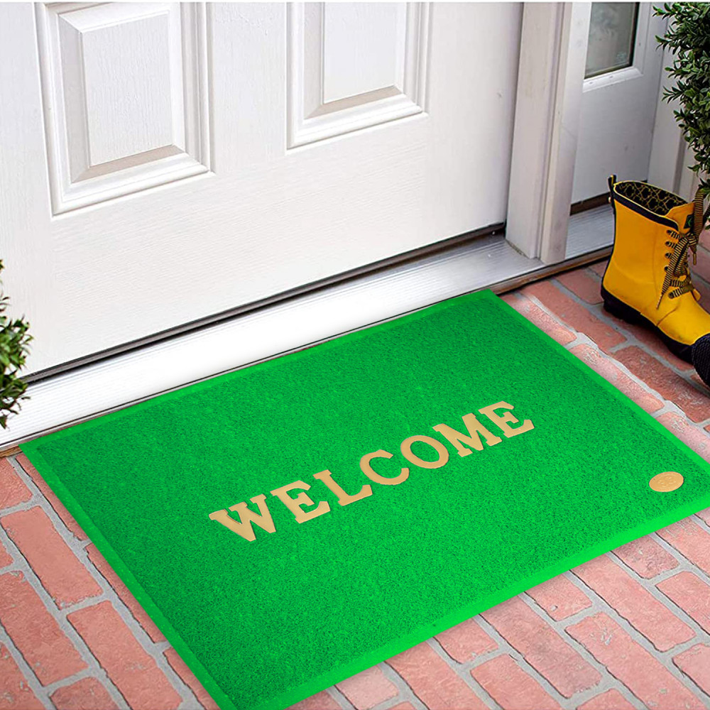 Kuber Industries Indoor Outdoor Anti-Slip Welcome Rubber Door Mat, Welcome Mat, 23&quot;x15&quot; (Green)