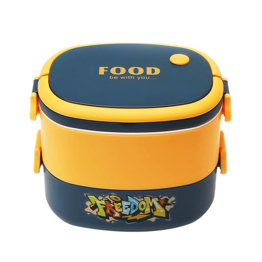 Kuber Industries Insulated Lunch Box With 2 Compartments|100% BPA Free, Food Grade ABS Plastic|Leakproof & Spill Proof|Dishwasher & Microwave Safe Lunch Box|1450 ML|HX0043343|Yellow & Blue