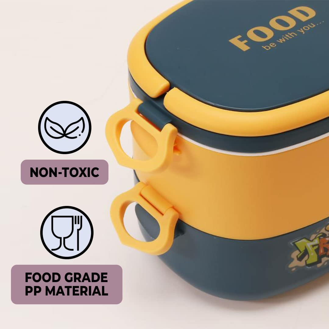 Kuber Industries Insulated Lunch Box With 2 Compartments|100% BPA Free, Food Grade ABS Plastic|Leakproof & Spill Proof|Dishwasher & Microwave Safe Lunch Box|1450 ML|HX0043343|Yellow & Blue