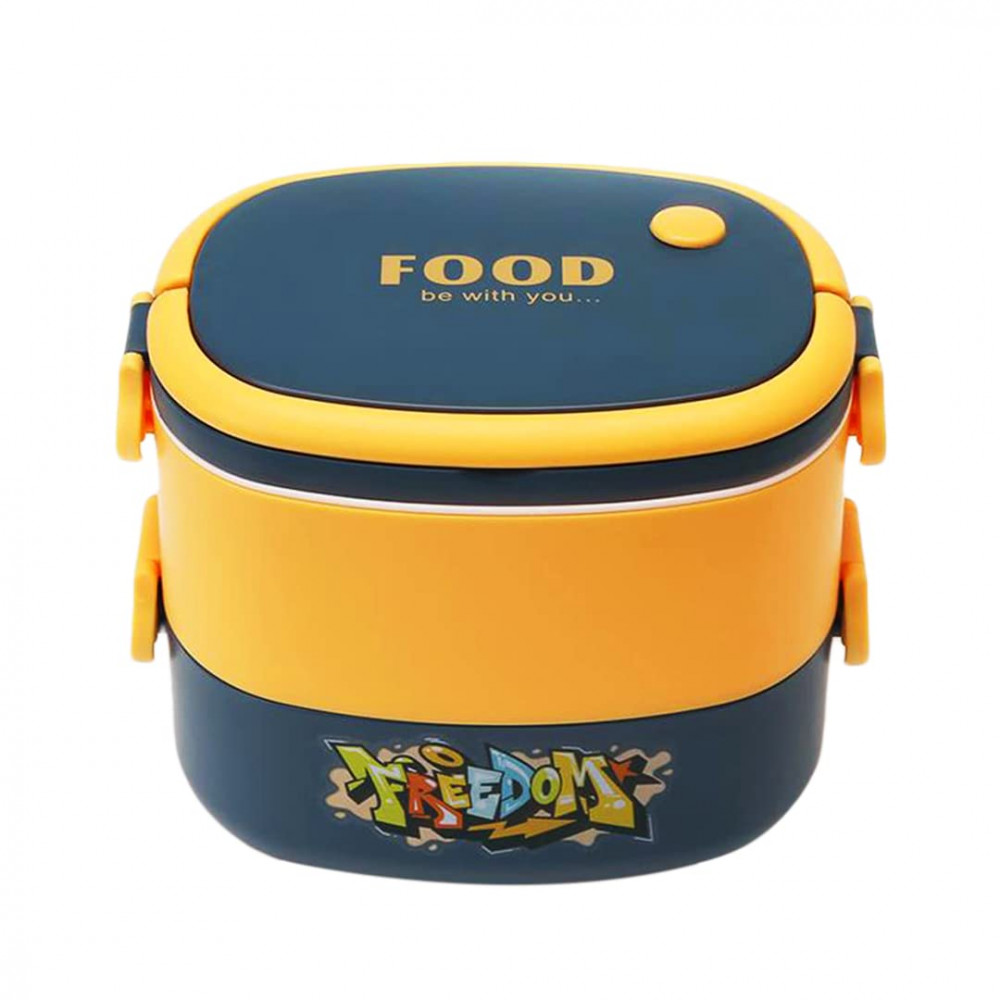 Kuber Industries Insulated Lunch Box With 2 Compartments|100% BPA Free, Food Grade ABS Plastic|Leakproof &amp; Spill Proof|Dishwasher &amp; Microwave Safe Lunch Box|1450 ML|HX0043341|Yellow &amp; Blue