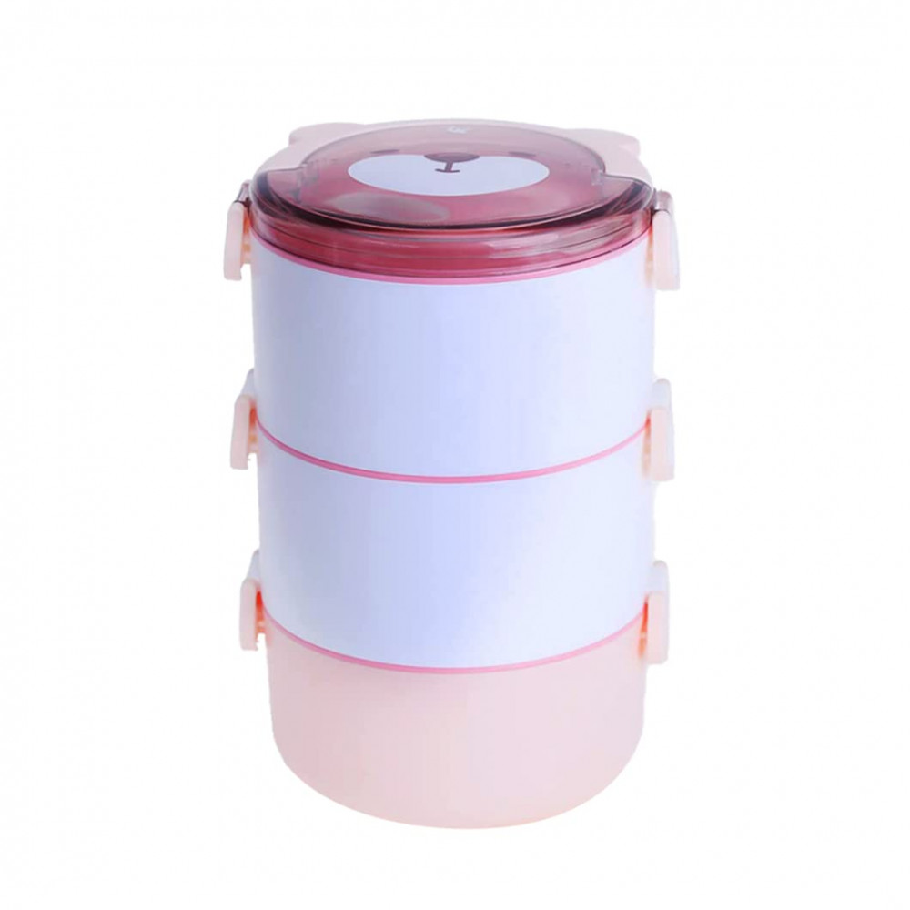Kuber Industries Insulated Lunch Box With 3 Compartments|100% BPA Free, Food Grade ABS Plastic|Leakproof &amp; Spill Proof|Dishwasher &amp; Microwave Safe Lunch Box|3000 ML|HX0034190|Pink