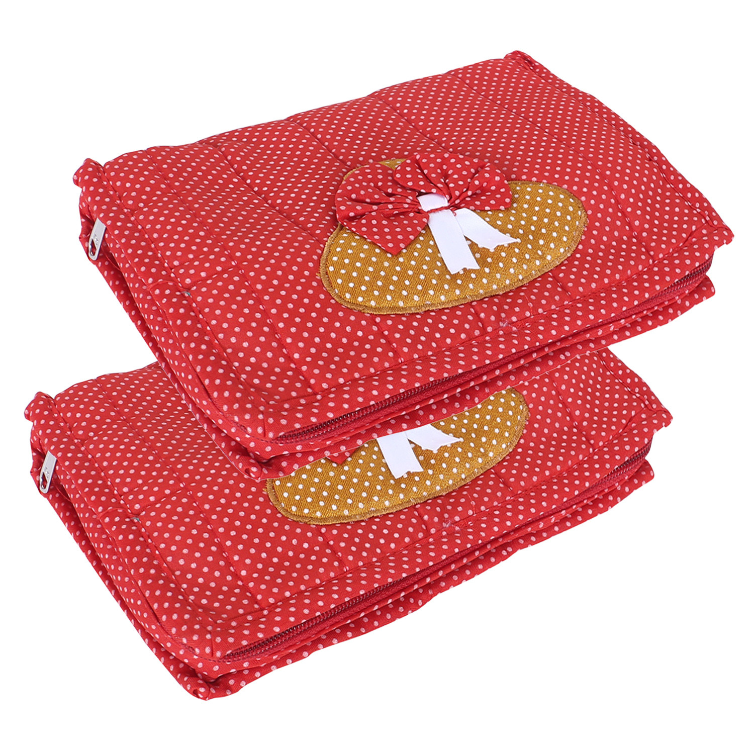 Kuber Industries Jewellery Kit | Cotton Bow Dot Print Travel Kit | 7 Pouch Jewellery Storage Kit | Makeup Organizer for Woman | Red