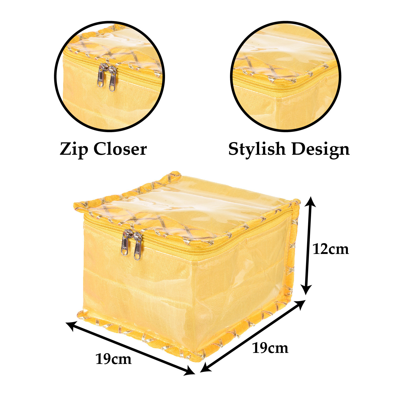 Kuber Industries Jewellery Organizer | PVC Laminated Gota Check Design Vanity Organizer for Women | Cosmetic kit with 10 Transparent Pouches | Yellow
