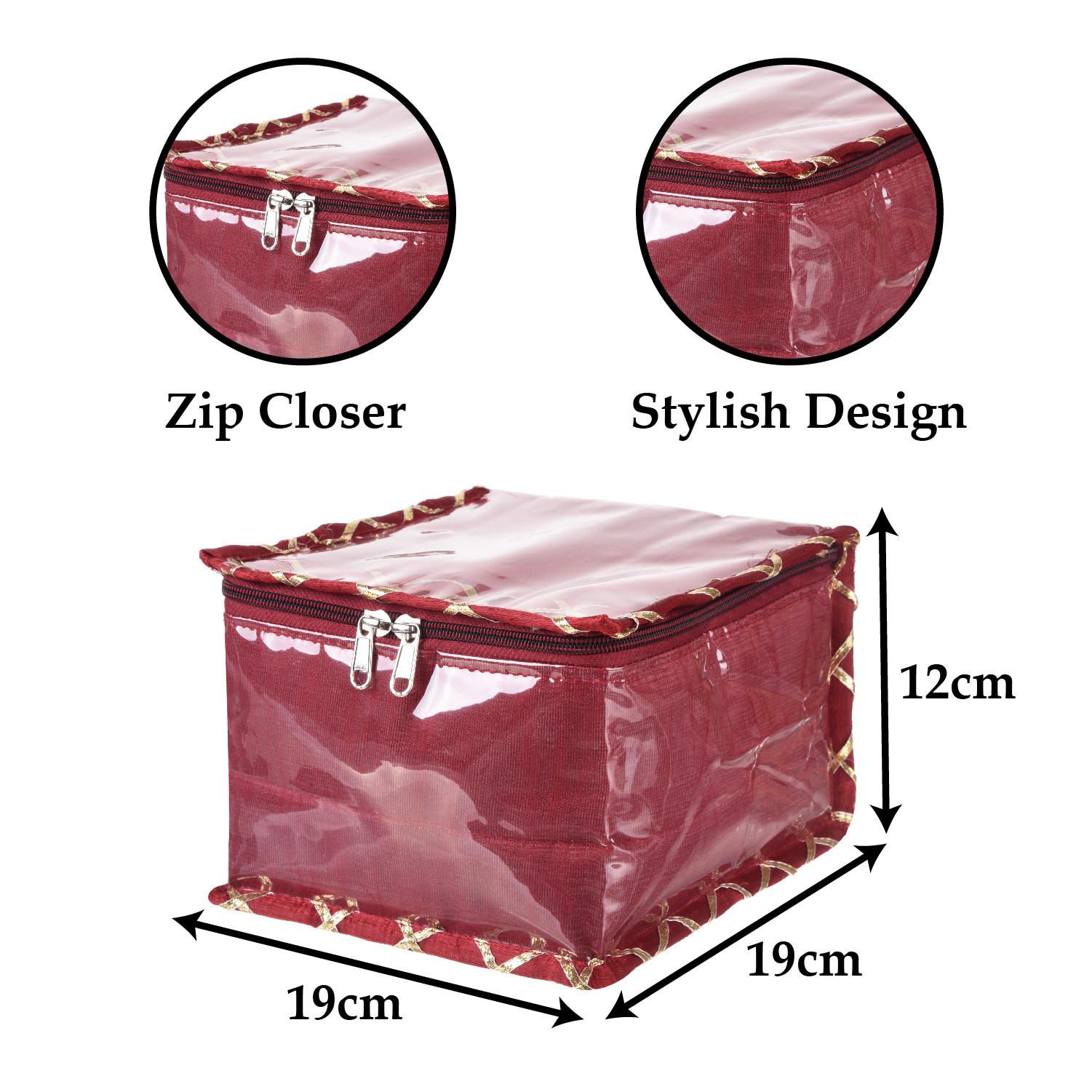Kuber Industries Jewellery Organizer | PVC Laminated Gota Check Design Vanity Organizer for Women | Cosmetic kit with 10 Transparent Pouches | Maroon