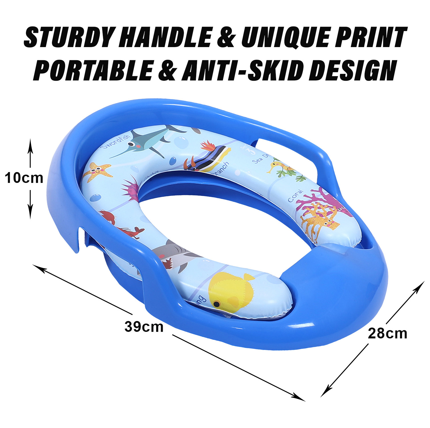 Kuber Industries Kids Potty Seat | Plastic Cushioned Potty Seat | Kids Toilet Seat with Handle | Potty Training Seat for Kids | Cushioned Toilet Stand for Kids | Blue
