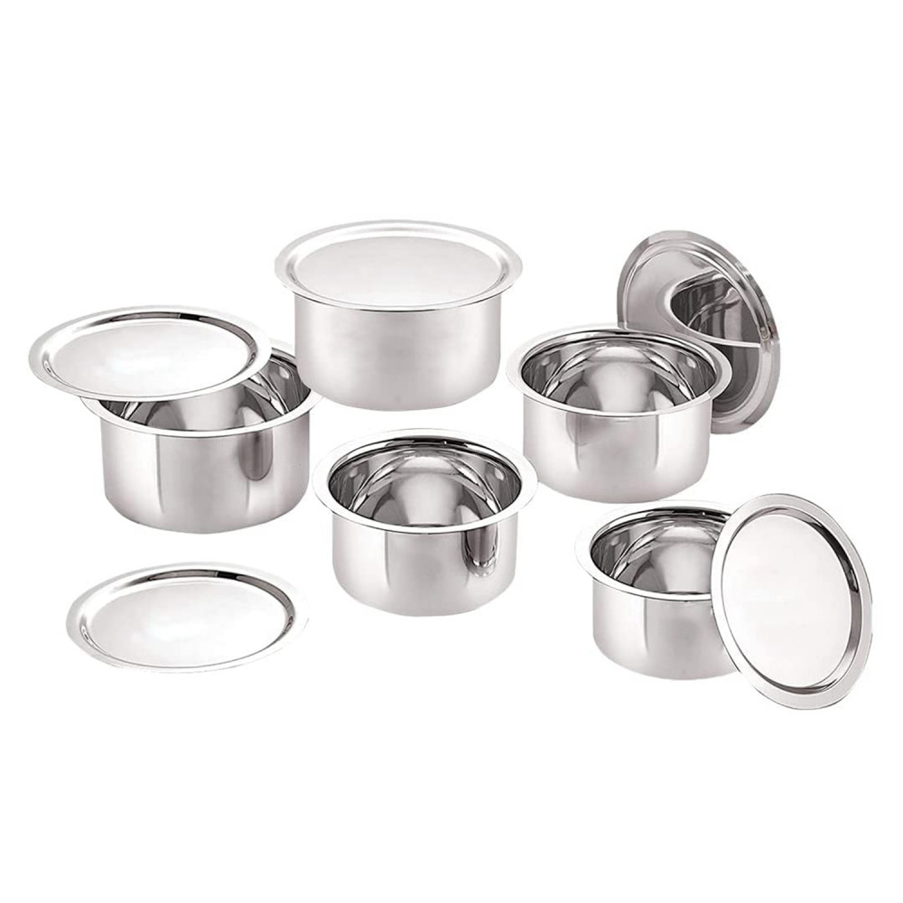 Kuber Industries Kitchen Tope Combo Set | Hard Anodized Patila with Lid | Non Stick Tope Set | Stove &amp; Induction Cookware Combo Set | 800 ML|1000 ML|1400 ML|1900 ML|2400 ML | Set of 5 | Silver