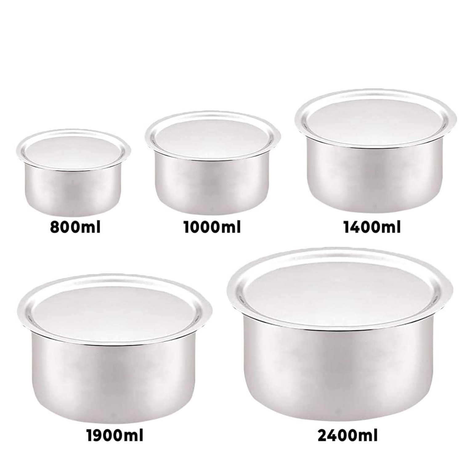 Kuber Industries Kitchen Tope Combo Set | Hard Anodized Patila with Lid | Non Stick Tope Set | Stove & Induction Cookware Combo Set | 800 ML|1000 ML|1400 ML|1900 ML|2400 ML | Set of 5 | Silver
