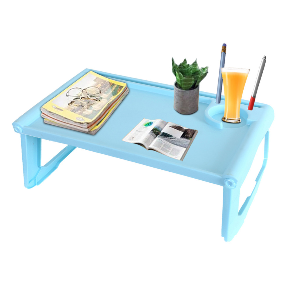 Kuber Industries Laptop Table with Cup Holder|Foldable Study Table|Mac Holder|Portable Plastic Breakfast Table|Desk for Bed &amp; Non-Slip Legs (Mint Green)
