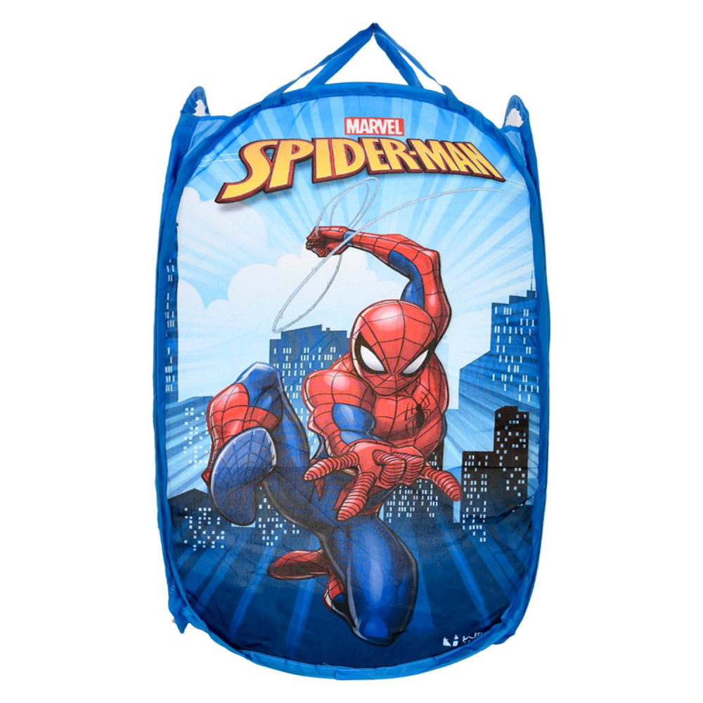 Kuber Industries Laundry Basket | Marvel Spiderman Net Foldable Laundry | Nylon Storage Basket with Handle | Basket for Home | Toy Storage | 30 LTR | Sky Blue