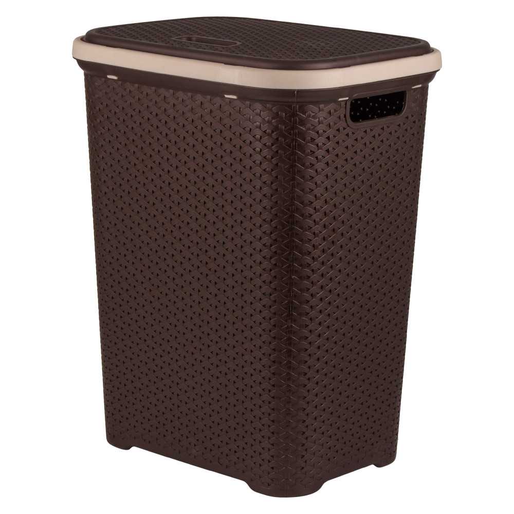 Kuber Industries Laundry Basket | Plastic Cloth Storage Hamper | Laundry Storage Basket with Lid | Laundry Basket For Bathroom | Storage Organizer | ELEGANCE | Brown