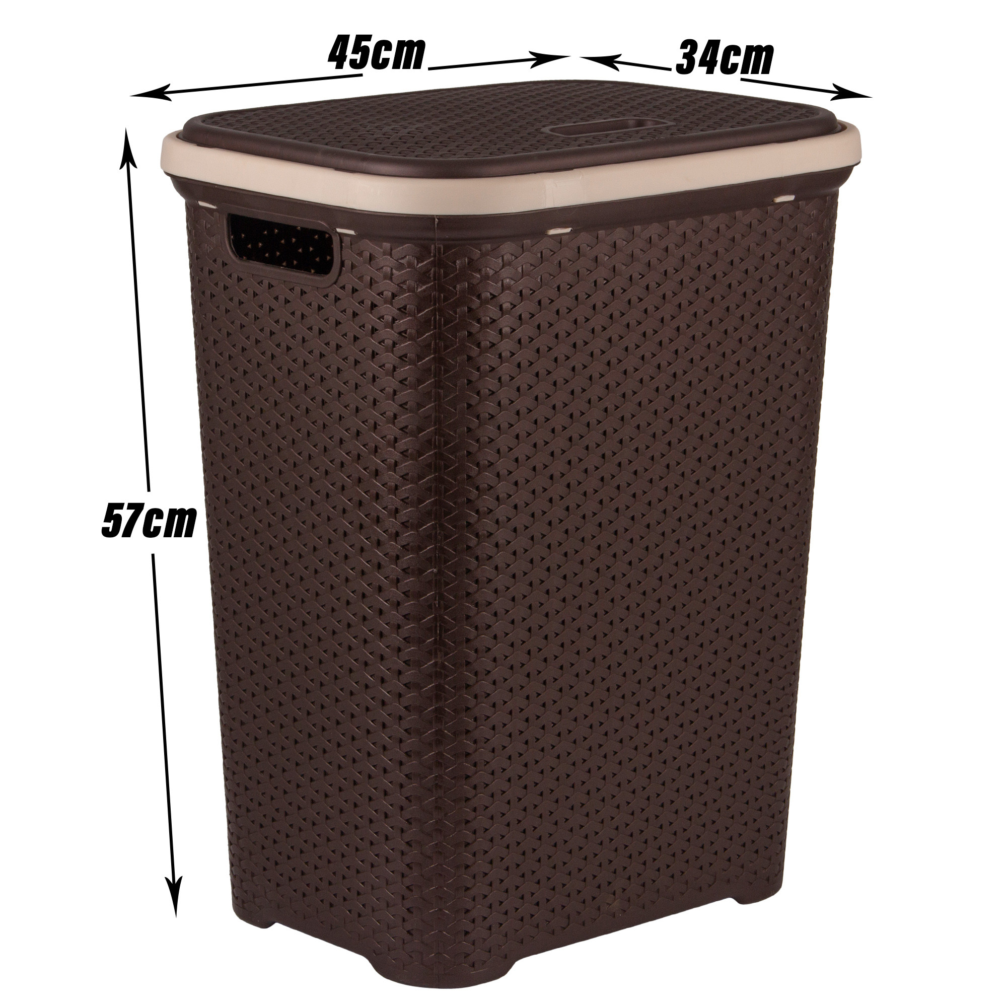 Kuber Industries Laundry Basket | Plastic Cloth Storage Hamper | Laundry Storage Basket with Lid | Laundry Basket For Bathroom | Storage Organizer | ELEGANCE | Brown