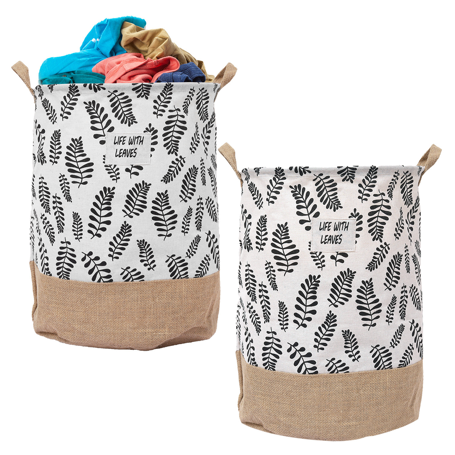 Kuber Industries Laundry Basket | Round Foldable Laundry Basket | Flower Gol Jute Storage Bag | Clothes Basket for Home | Toy Storage Basket | 45 LTR | Brown
