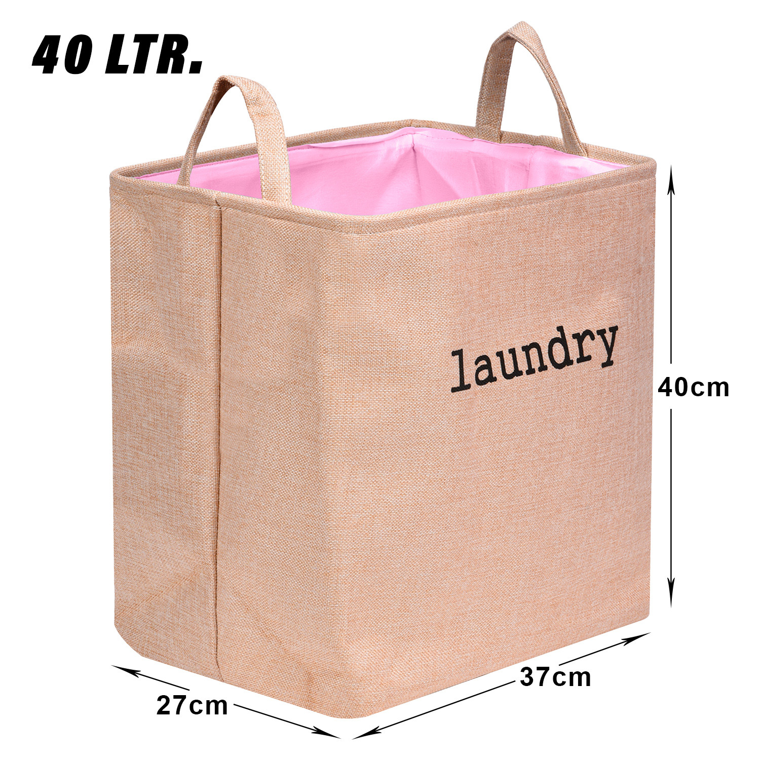Kuber Industries Laundry Basket | Square Foldable Laundry Basket | Jute Storage Bag with Handles | Clothes Basket for Home | Toy Storage Basket | 40 LTR | Peach