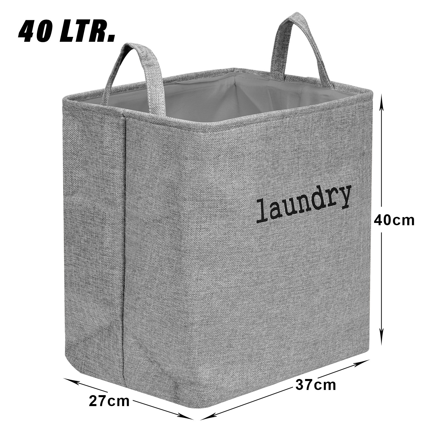 Kuber Industries Laundry Basket | Square Foldable Laundry Basket | Jute Storage Bag with Handles | Clothes Basket for Home | Toy Storage Basket | 40 LTR | Gray